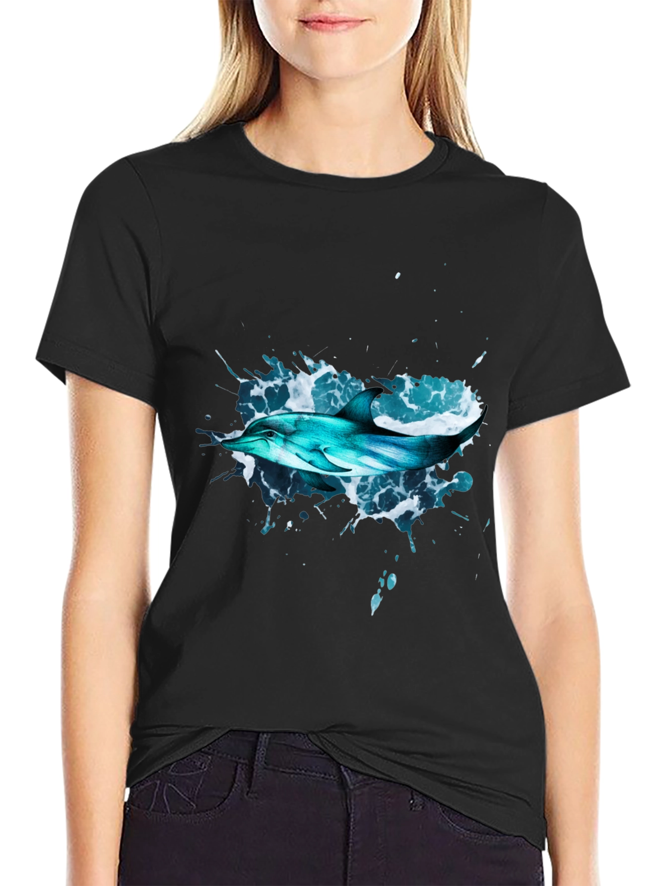 Dolphin Splash Black T-Shirt - Ocean Life Tee