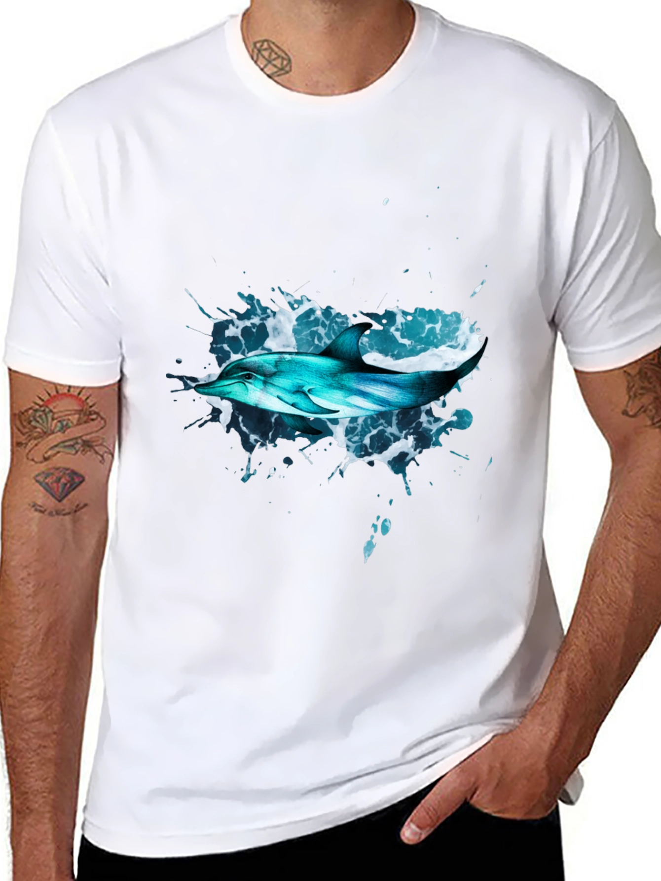 Dolphin Splash Black T-Shirt - Ocean Life Tee