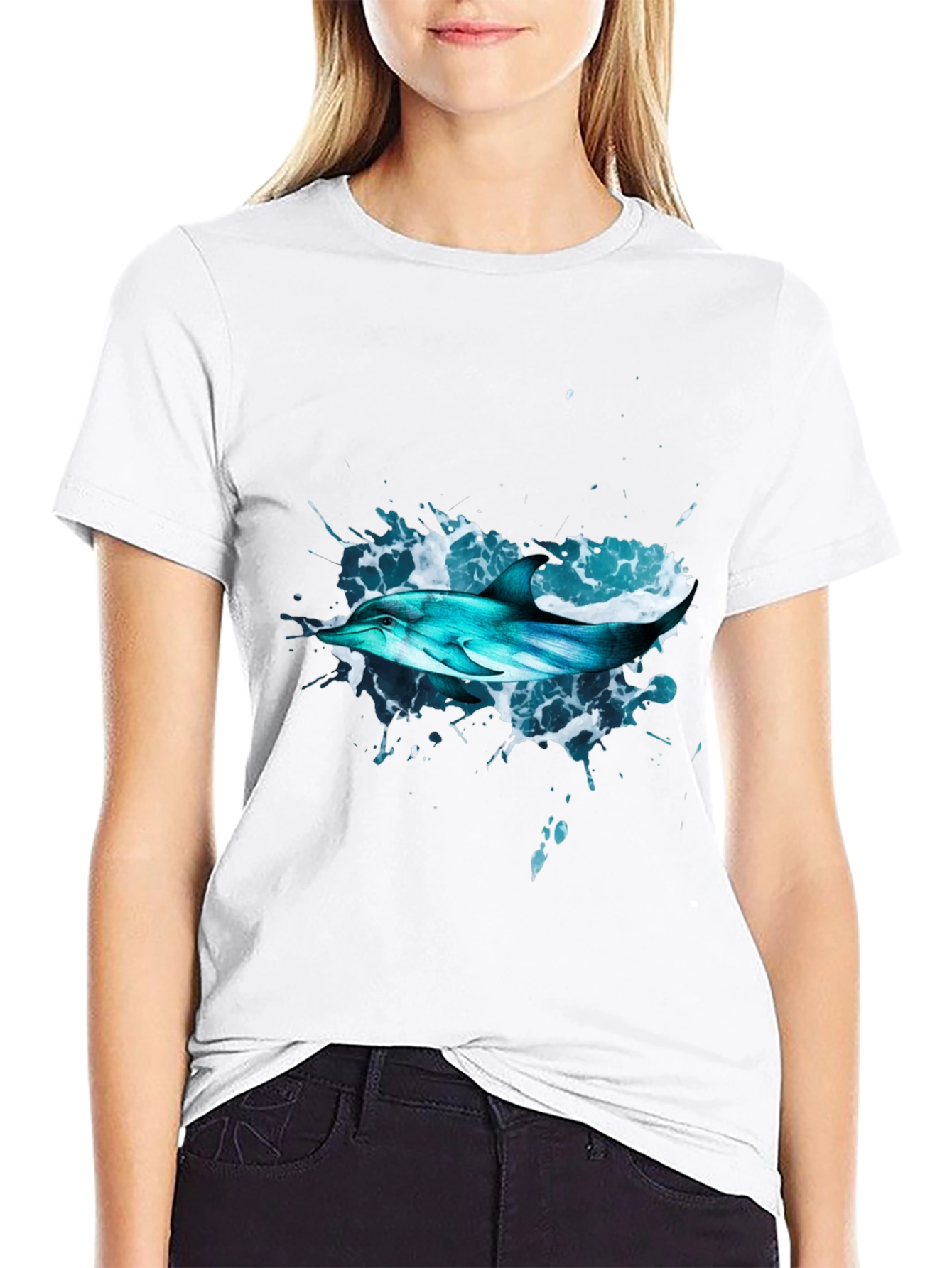Dolphin Splash Black T-Shirt - Ocean Life Tee
