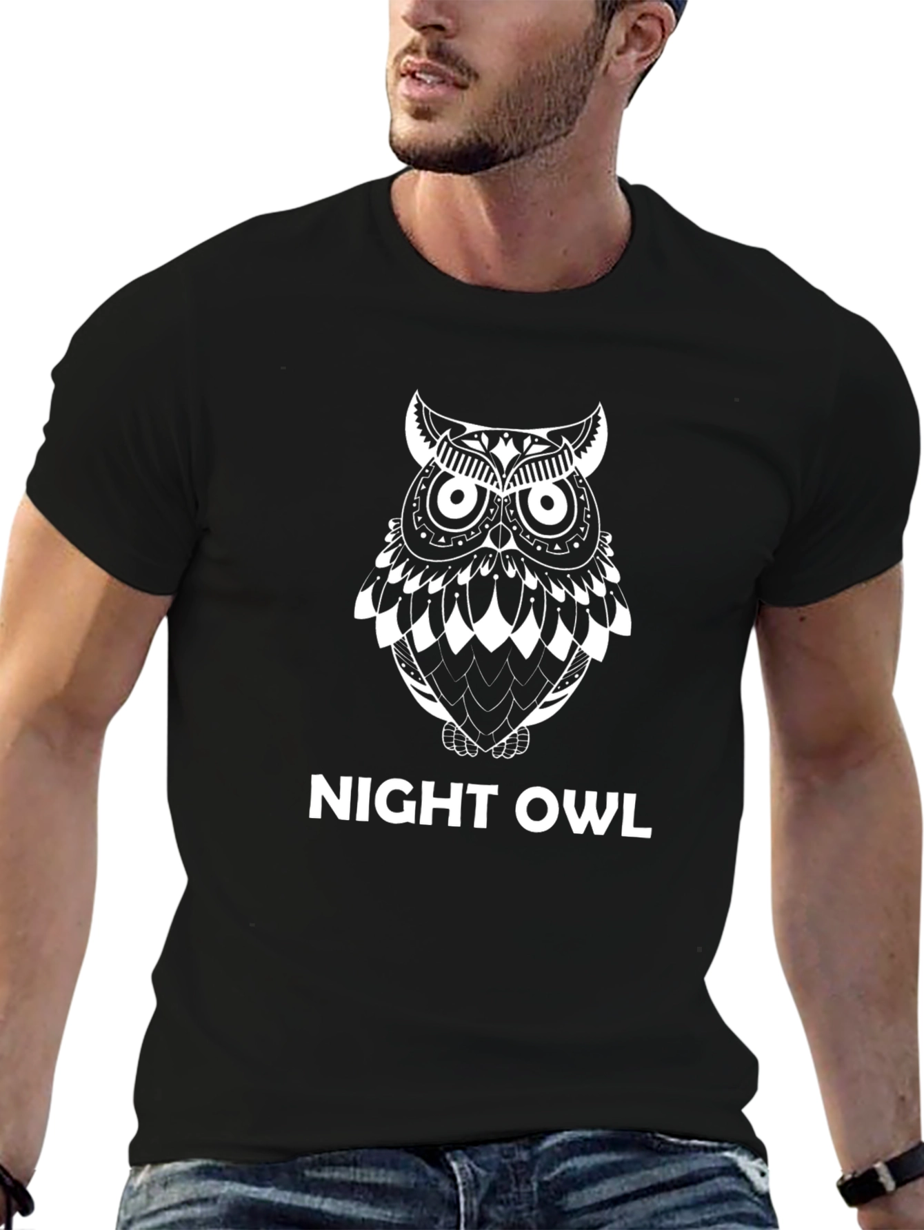Night Owl Graphic Tee - Black Cotton Blend