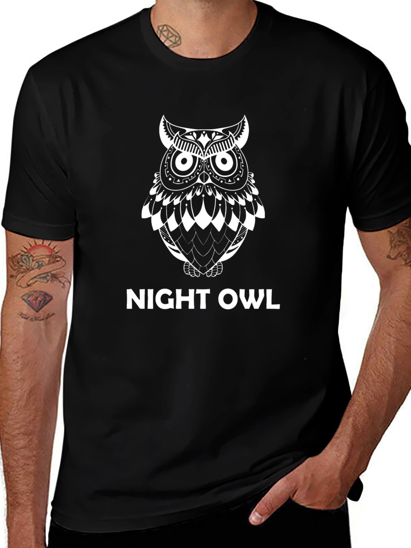 Night Owl Graphic Tee - Black Cotton Blend