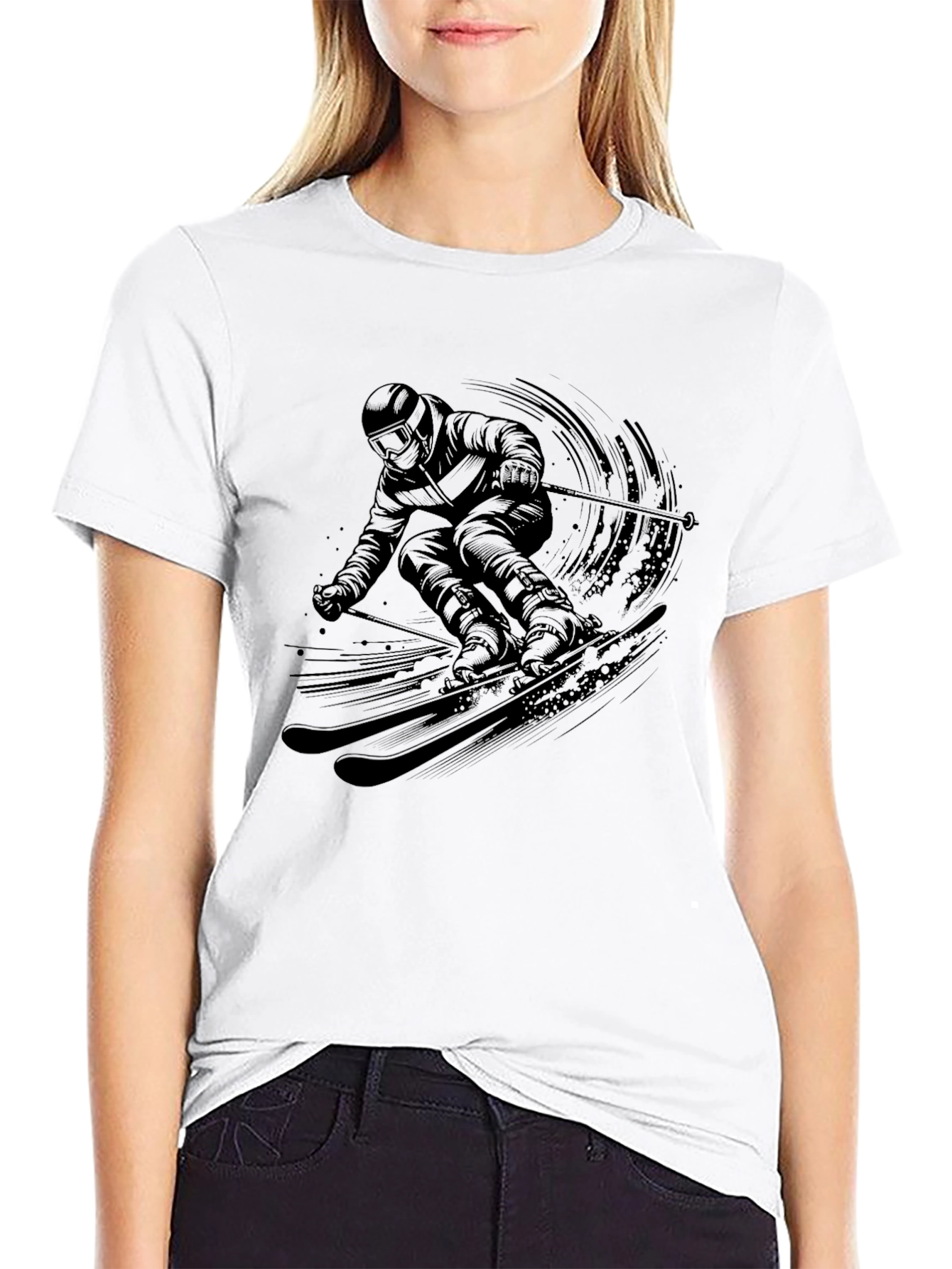 Skiing Graphic Tee - Mens Black Short Sleeve