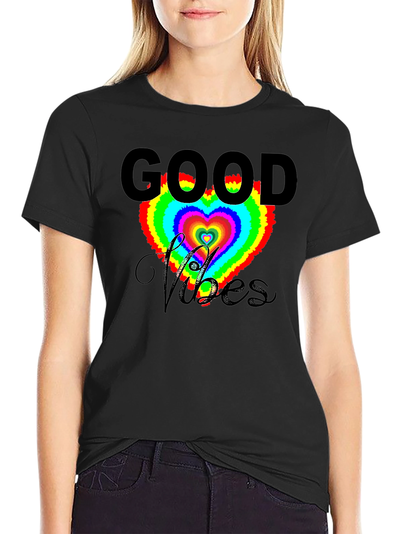 Good Vibes Heart T-Shirt - Black