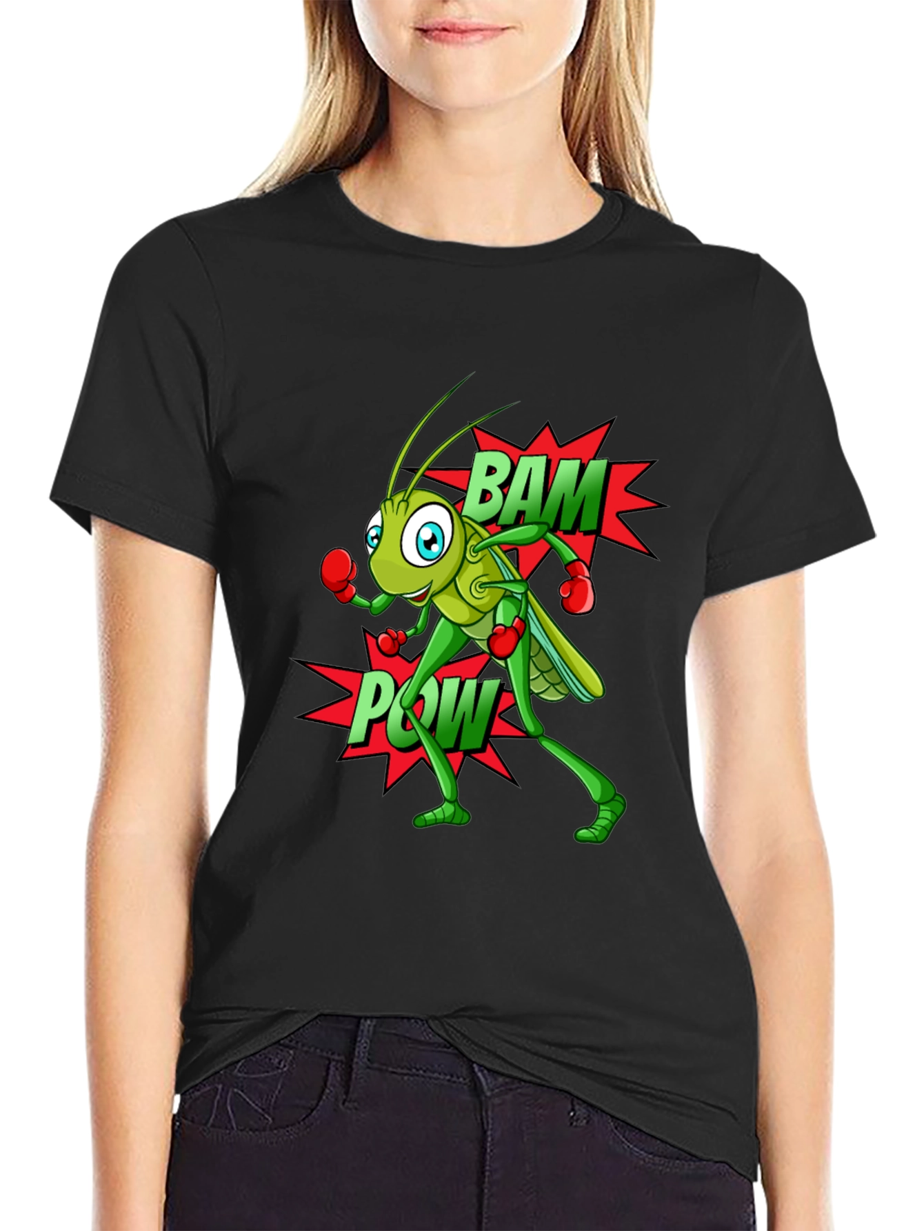 Funny Boxing Grasshopper Black T-Shirt