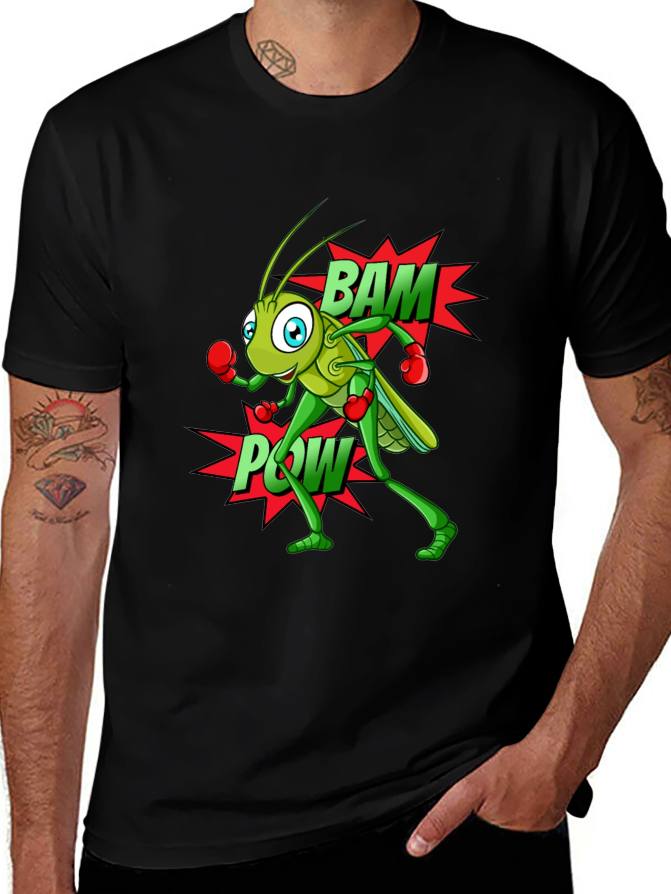 Funny Boxing Grasshopper Black T-Shirt
