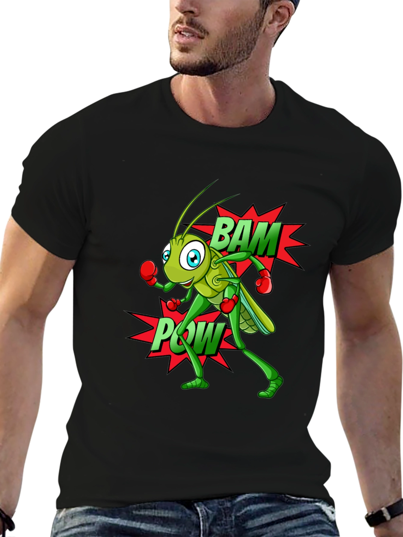 Funny Boxing Grasshopper Black T-Shirt