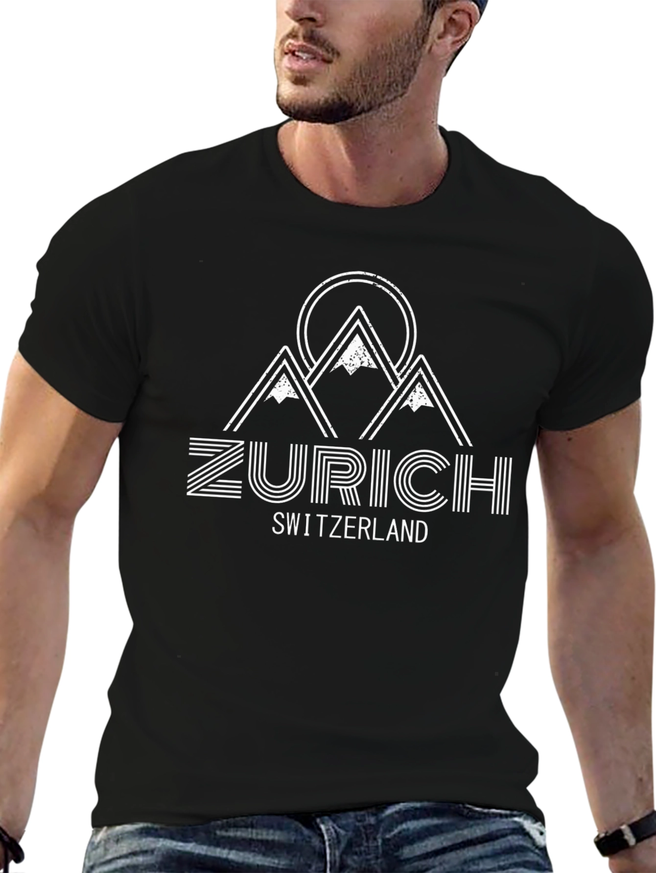 Zurich Switzerland Mountain Graphic Tee - Black