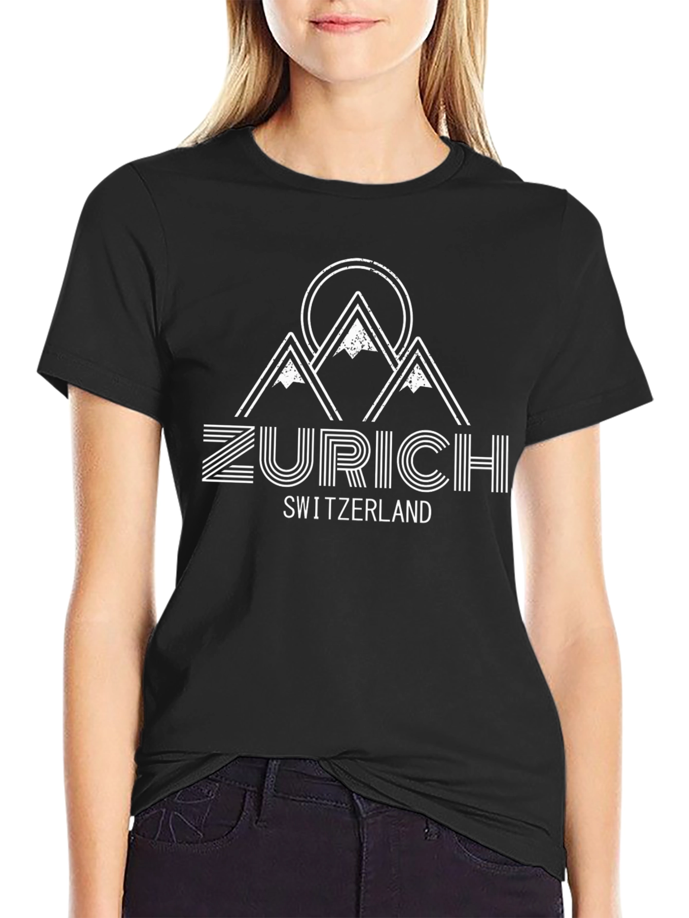 Zurich Switzerland Mountain Graphic Tee - Black