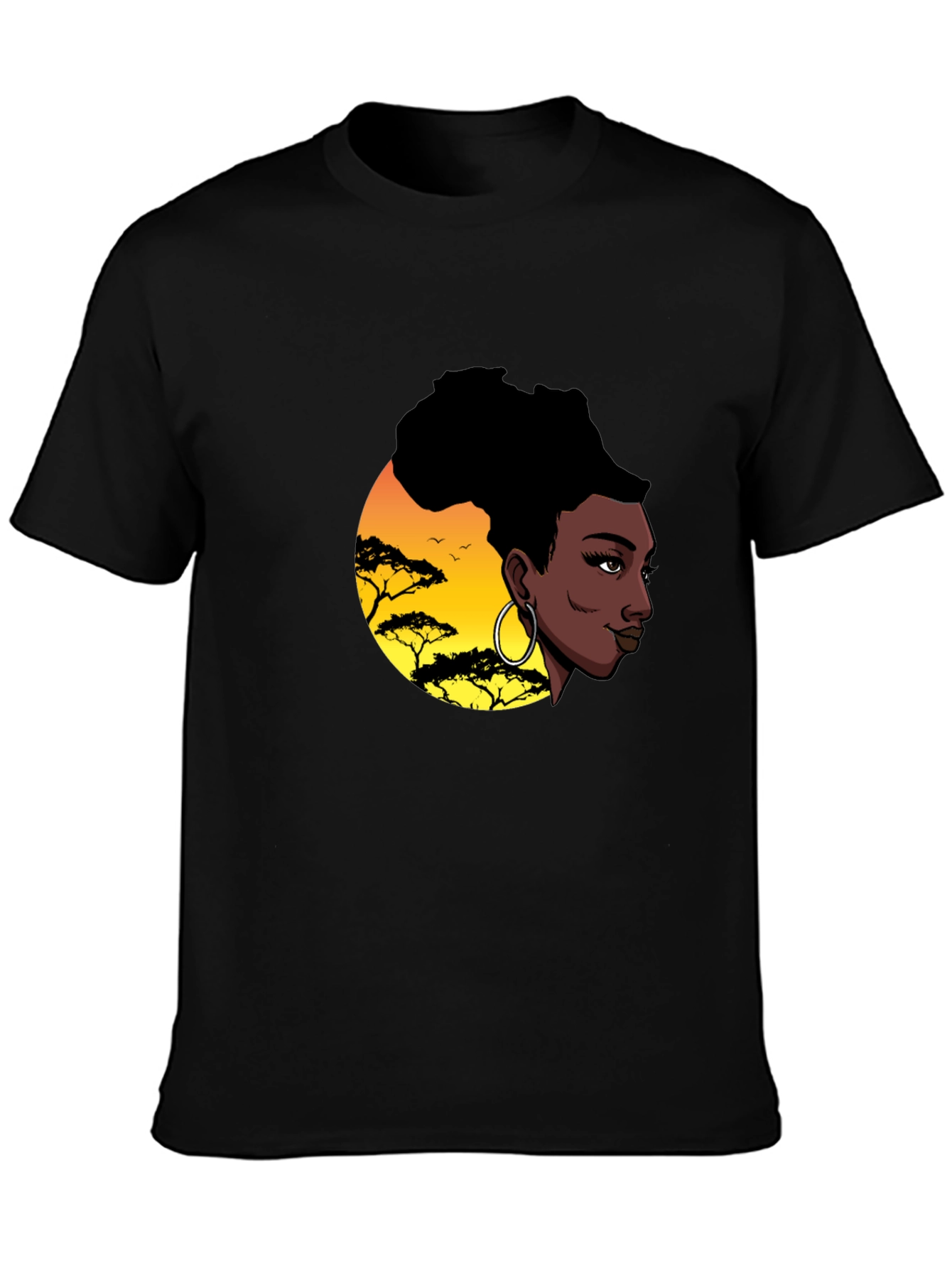Stylish Black T-Shirt with African Sunset Graphic