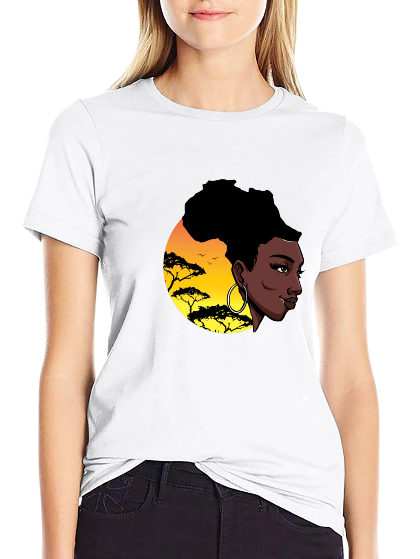 Stylish Black T-Shirt with African Sunset Graphic