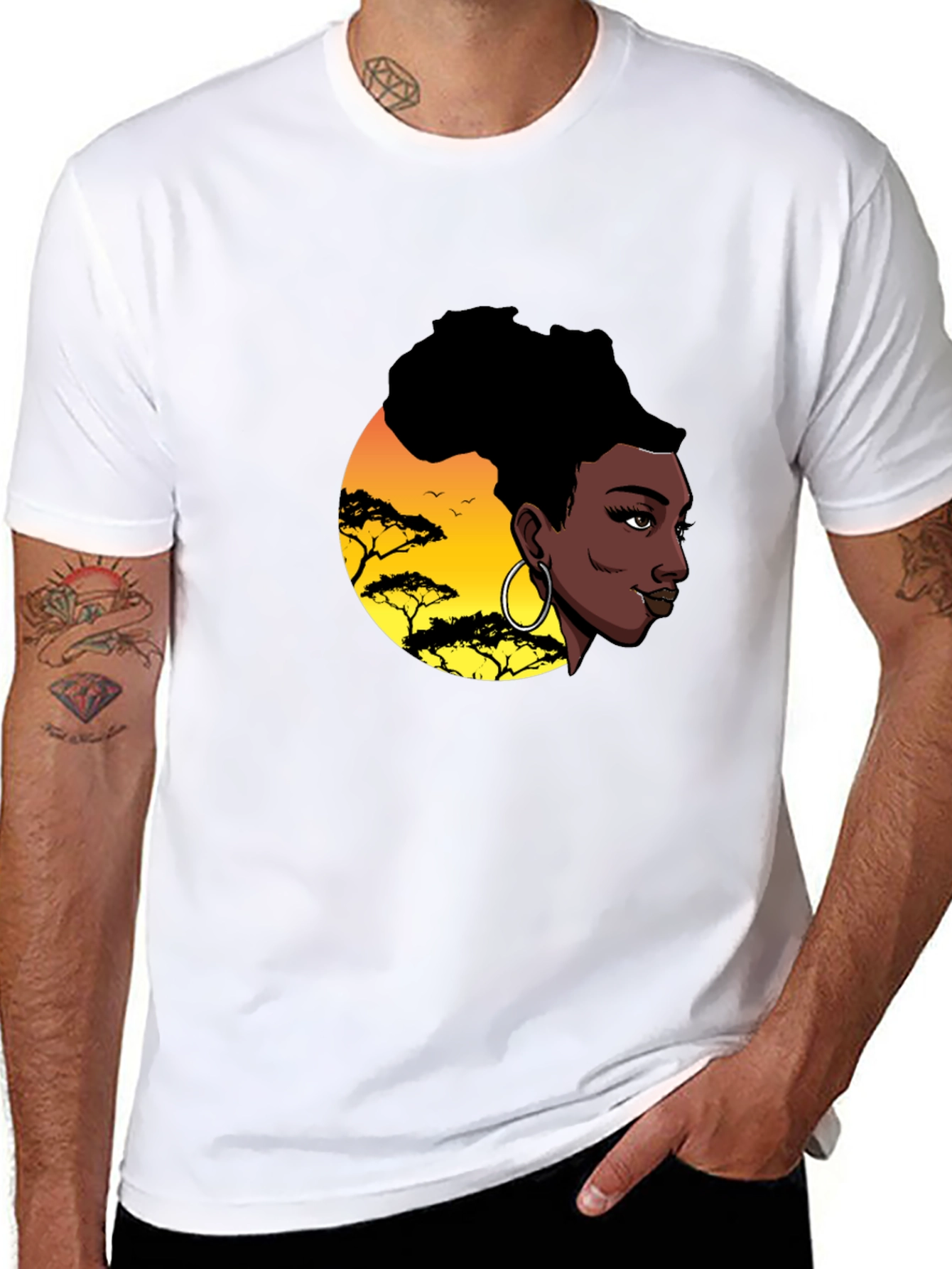 Stylish Black T-Shirt with African Sunset Graphic