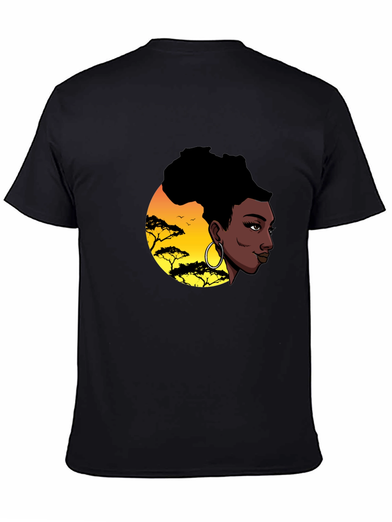 Stylish Black T-Shirt with African Sunset Graphic