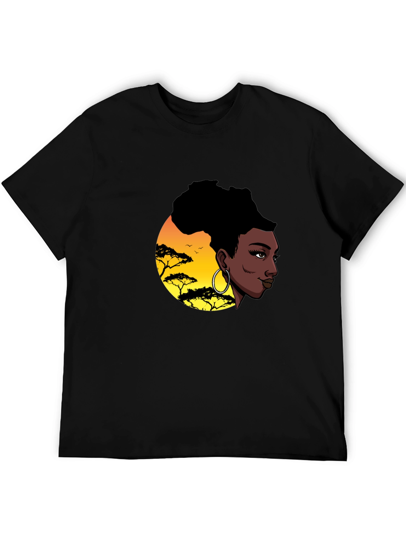 Stylish Black T-Shirt with African Sunset Graphic