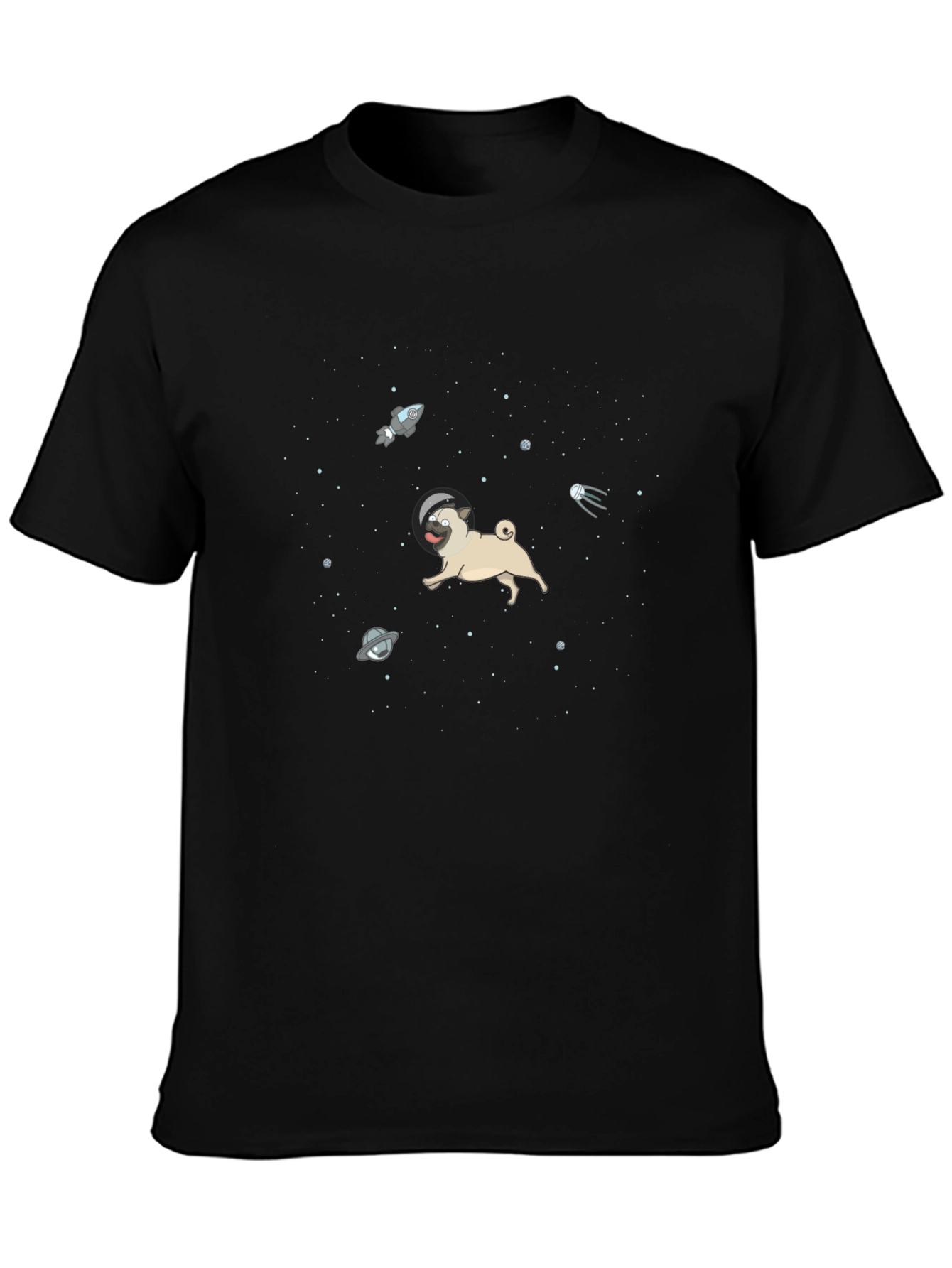 Space Pug Black T-Shirt