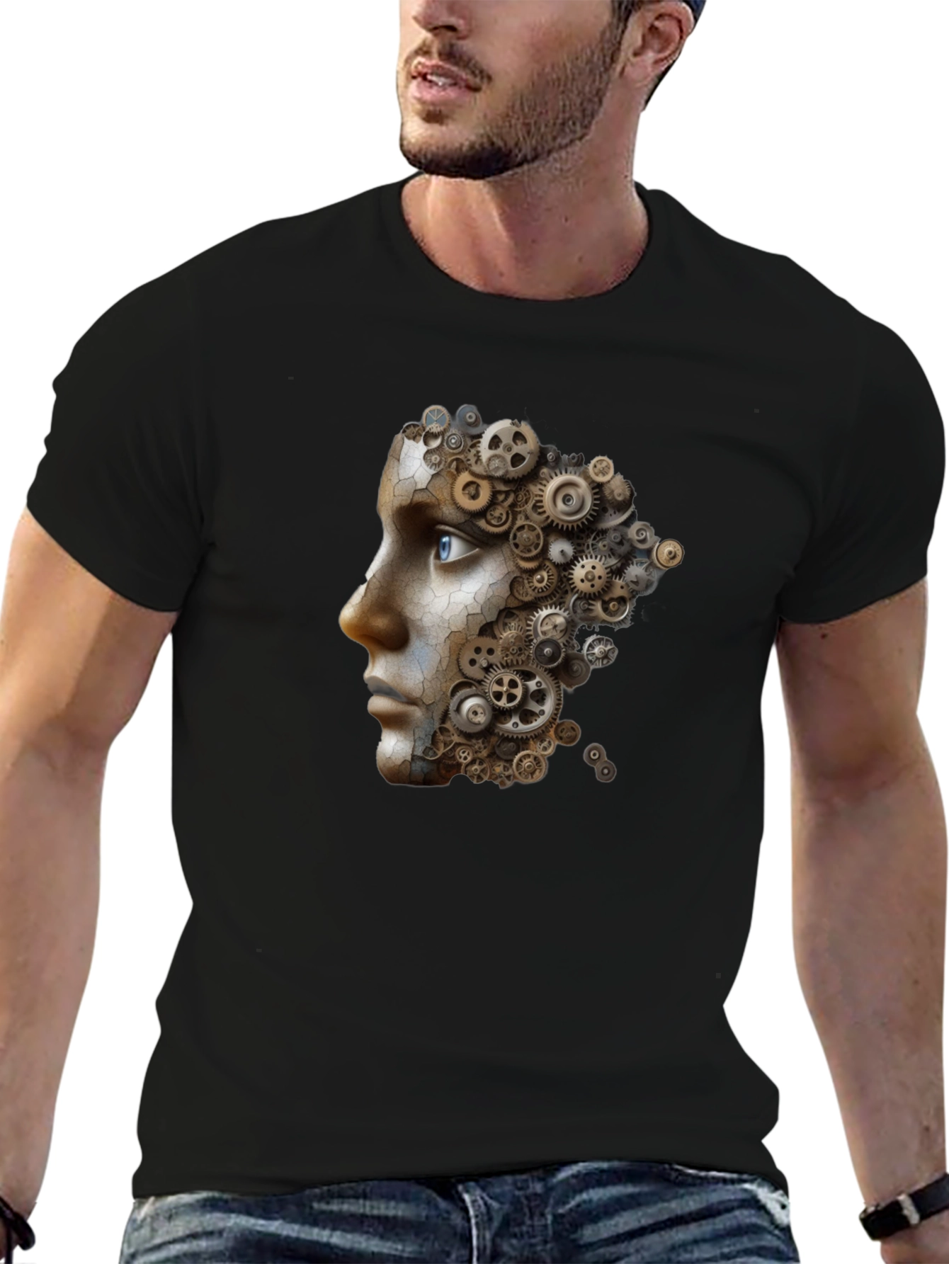 Steampunk Gear Face Graphic Black T-Shirt