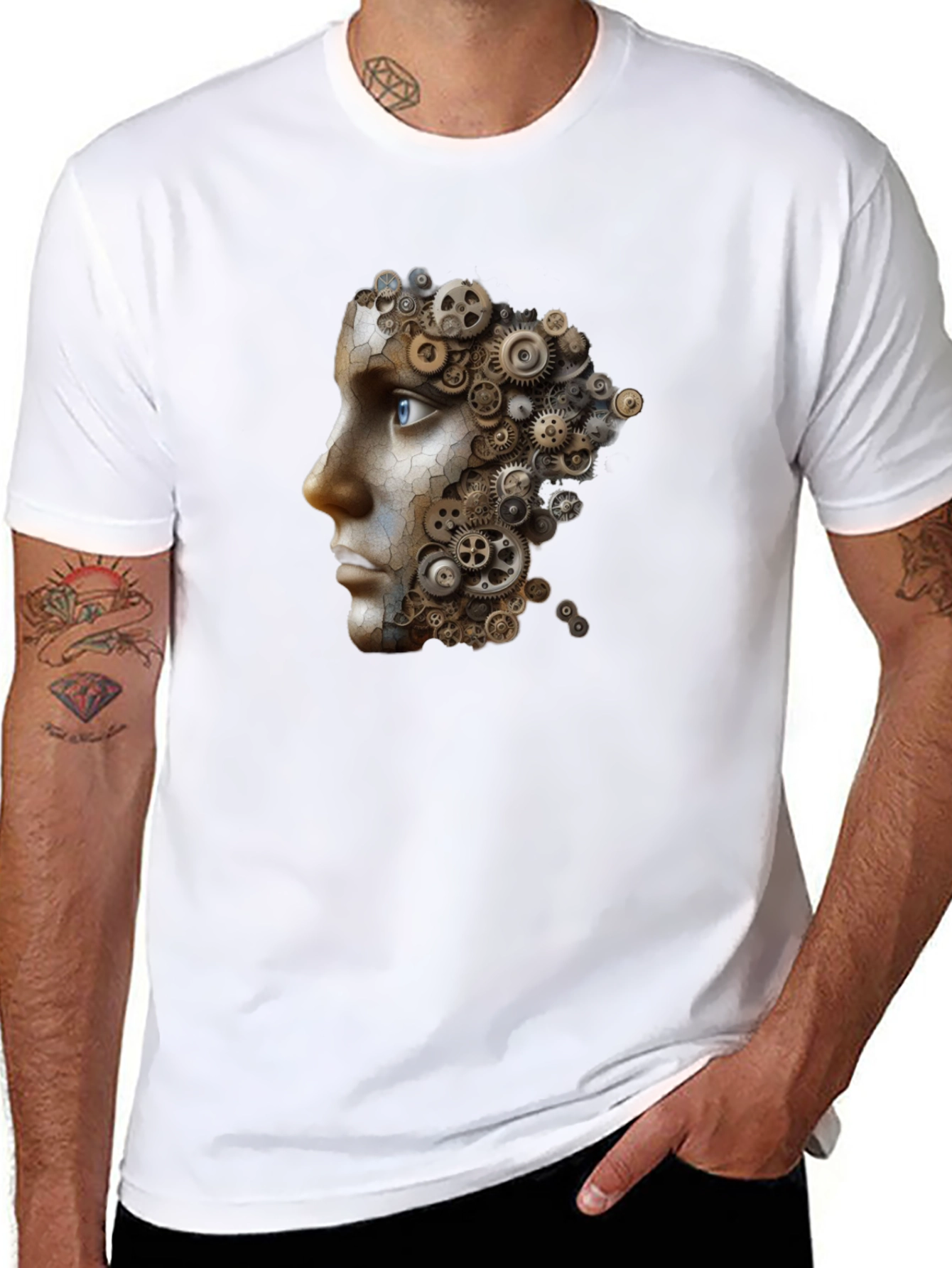 Steampunk Gear Face Graphic Black T-Shirt