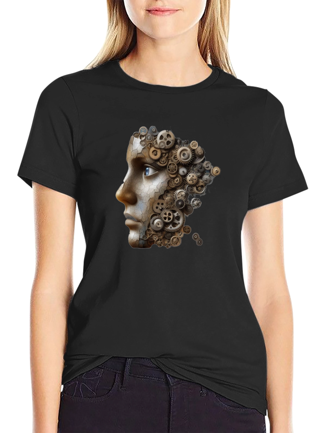 Steampunk Gear Face Graphic Black T-Shirt