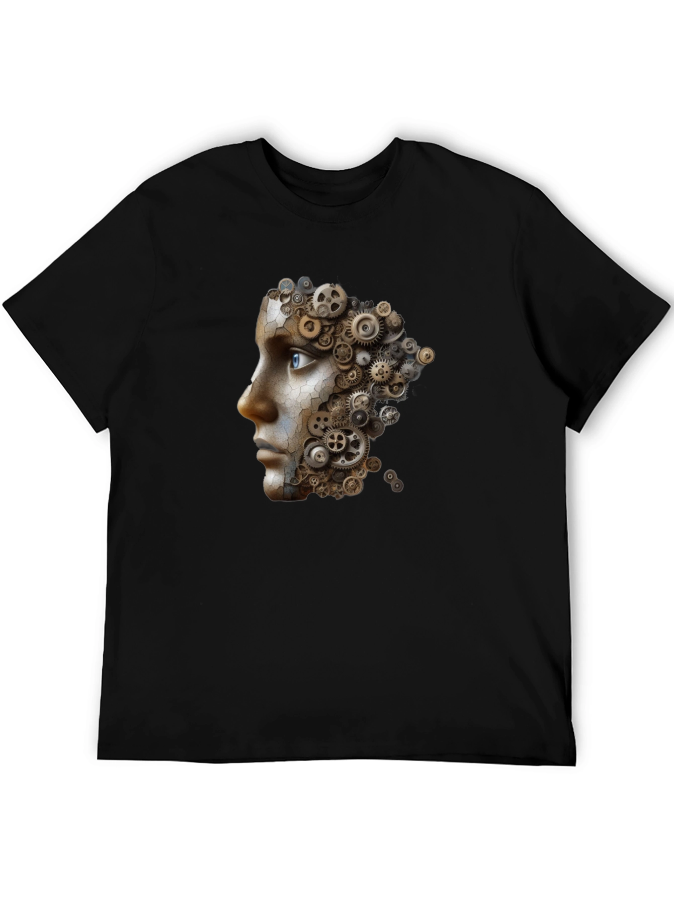 Steampunk Gear Face Graphic Black T-Shirt