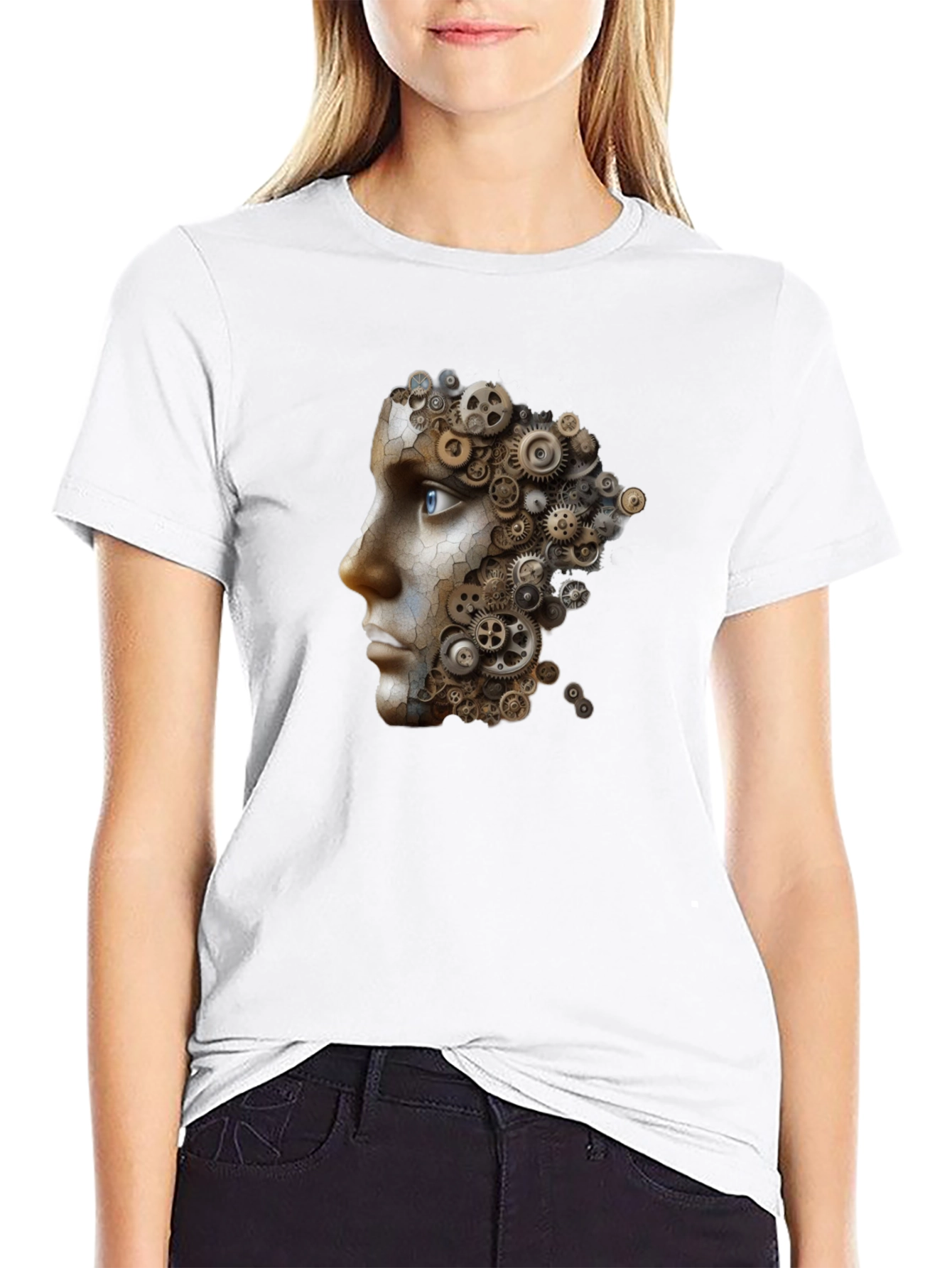 Steampunk Gear Face Graphic Black T-Shirt