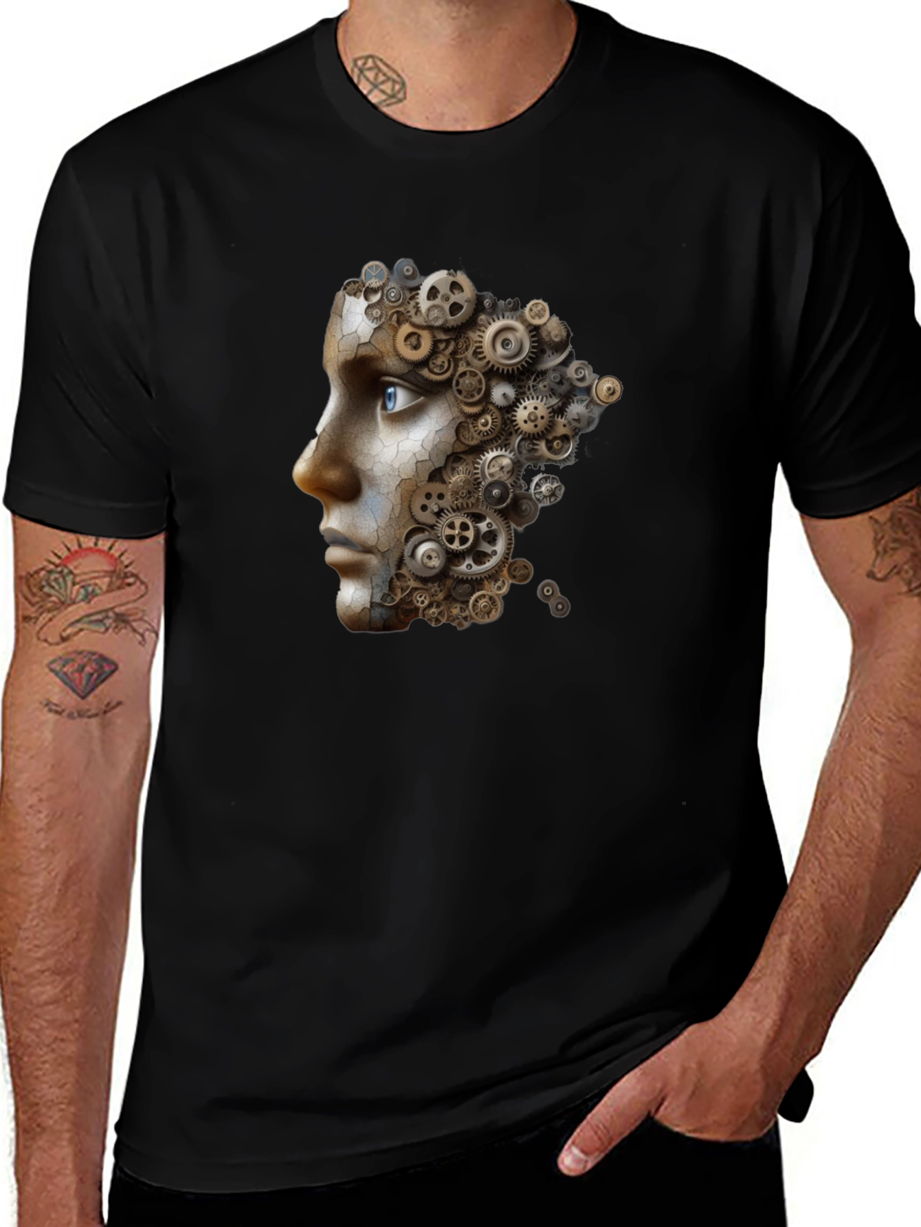Steampunk Gear Face Graphic Black T-Shirt
