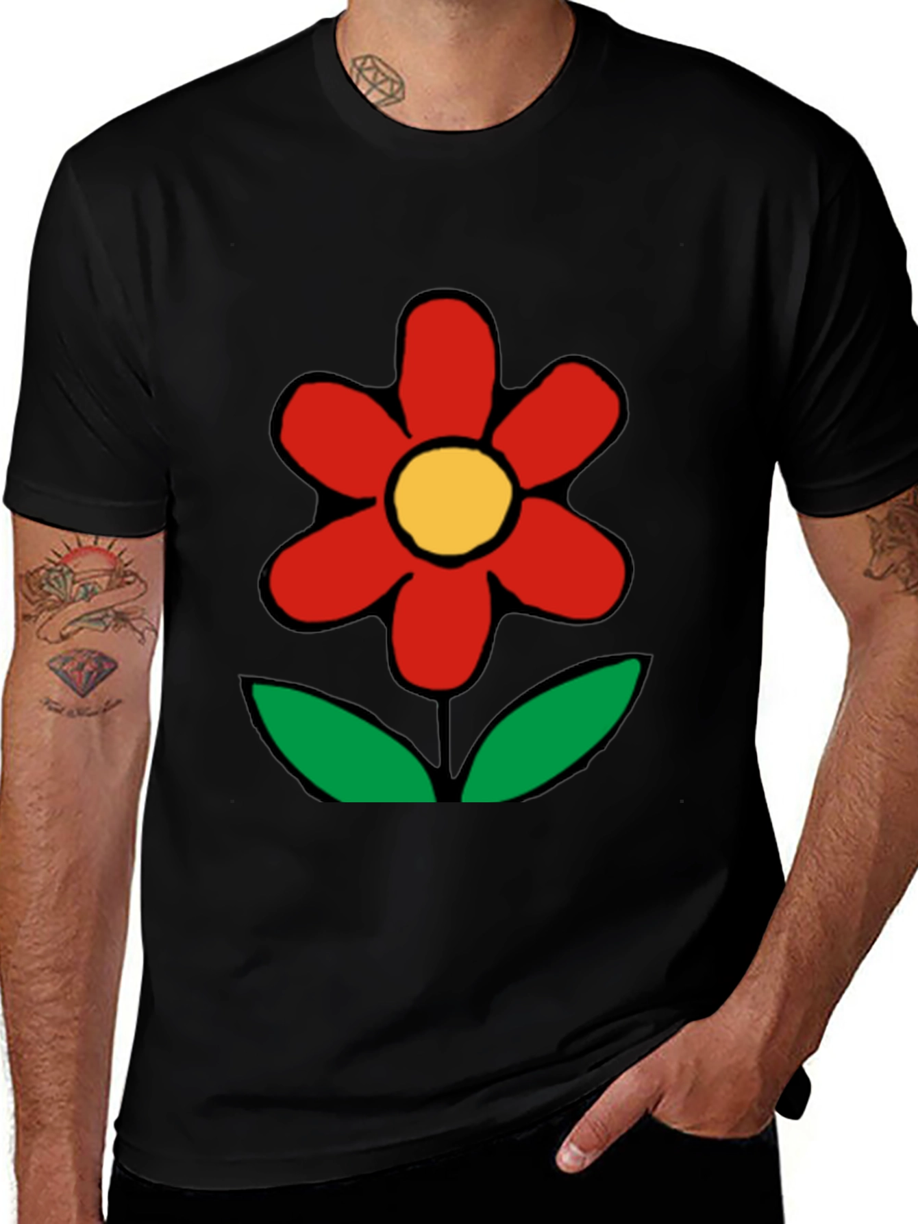 Bold Flower Graphic Tee - Black Cotton Casual Wear