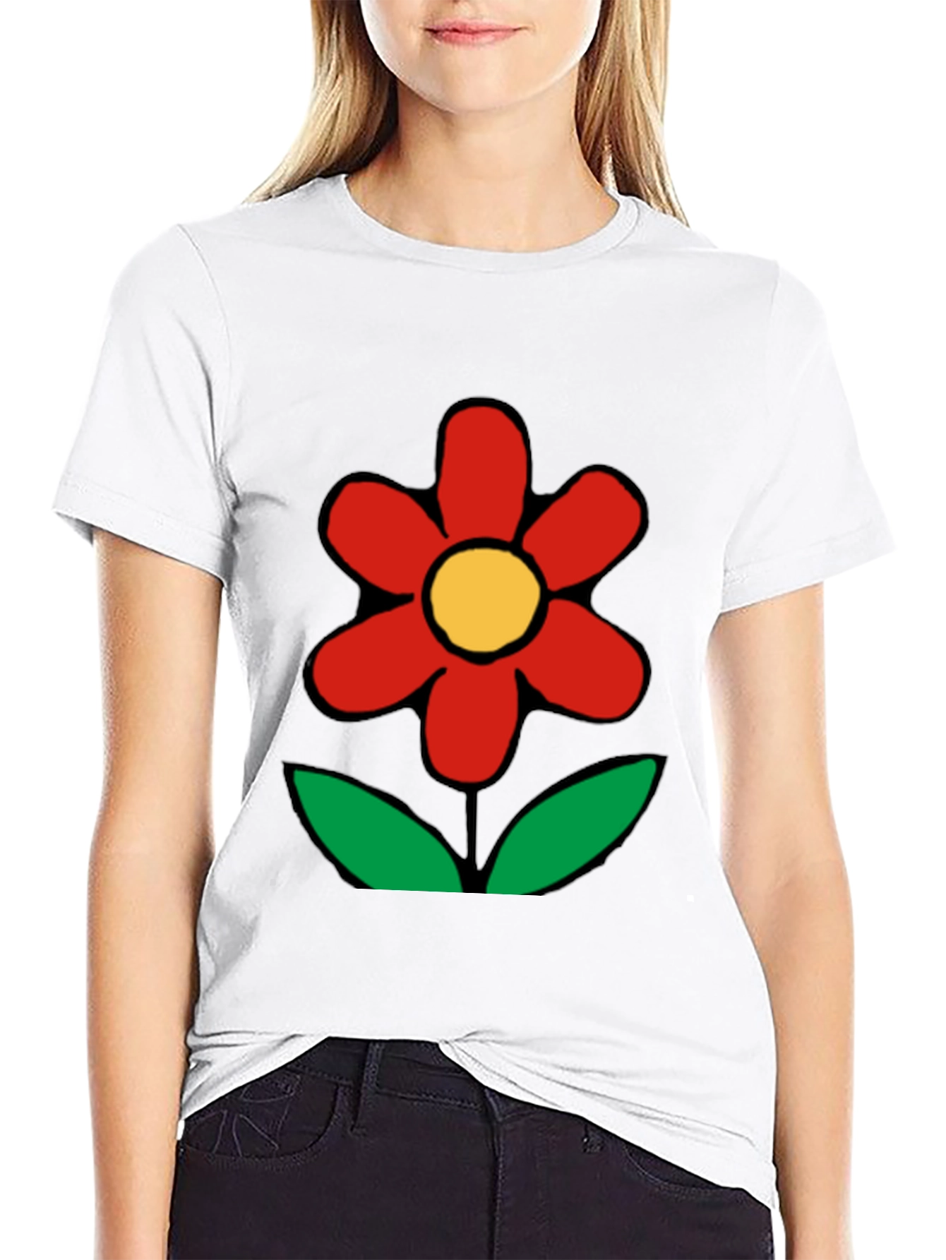 Bold Flower Graphic Tee - Black Cotton Casual Wear