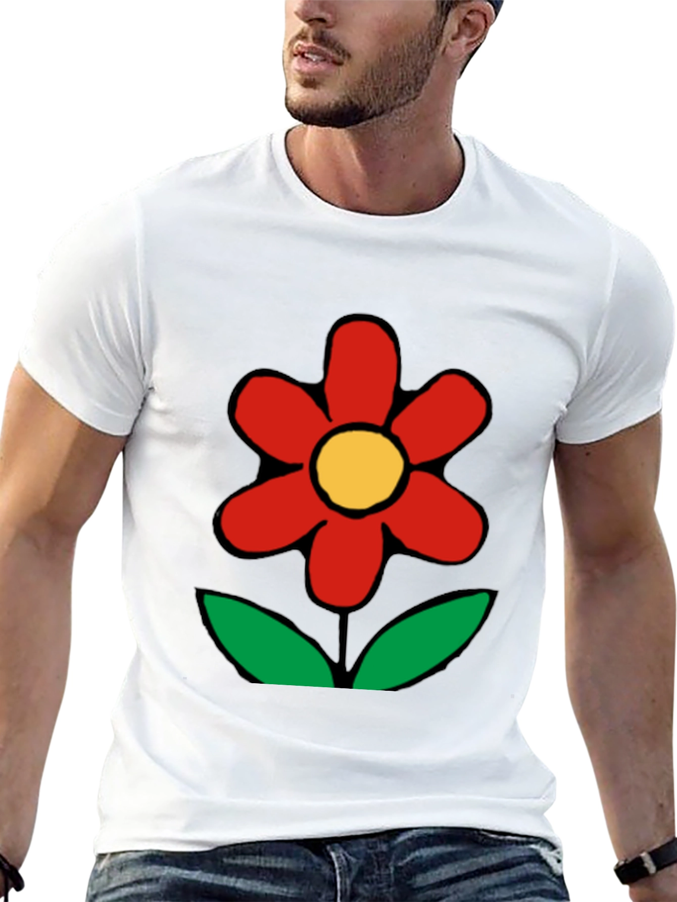 Bold Flower Graphic Tee - Black Cotton Casual Wear