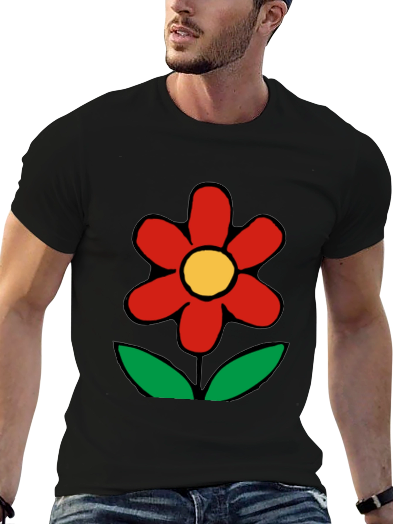 Bold Flower Graphic Tee - Black Cotton Casual Wear