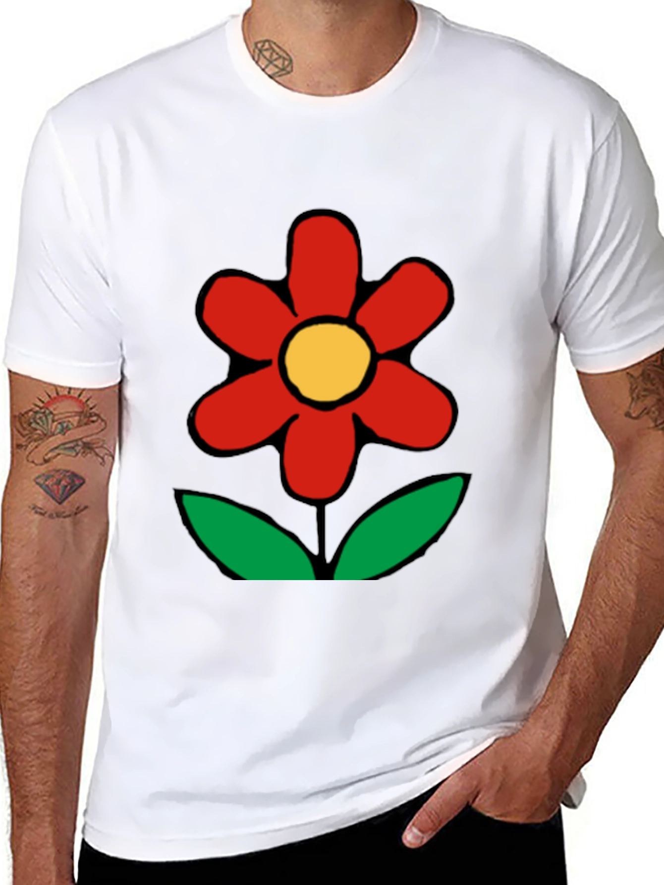 Bold Flower Graphic Tee - Black Cotton Casual Wear