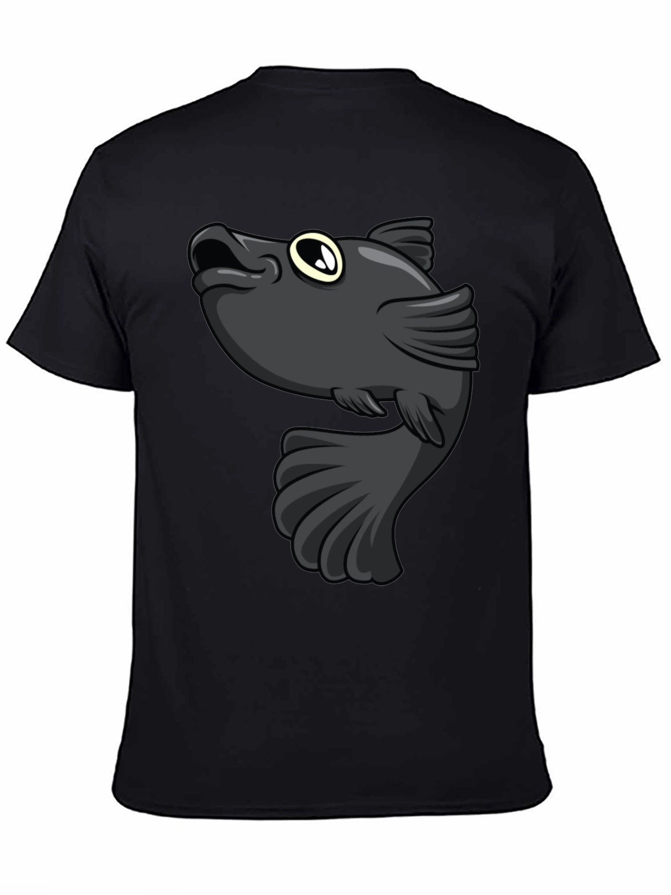 Cartoon Fish Graphic Print Black T-Shirt