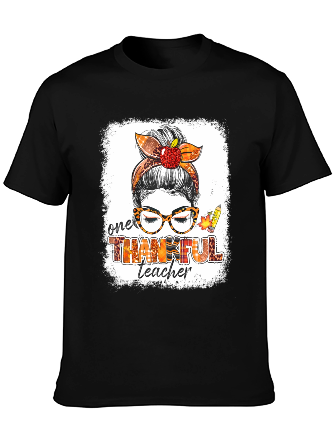 Thankful Teacher Messy Bun T-Shirt