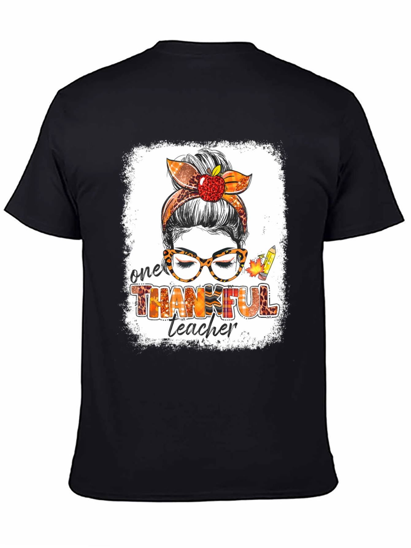 Thankful Teacher Messy Bun T-Shirt