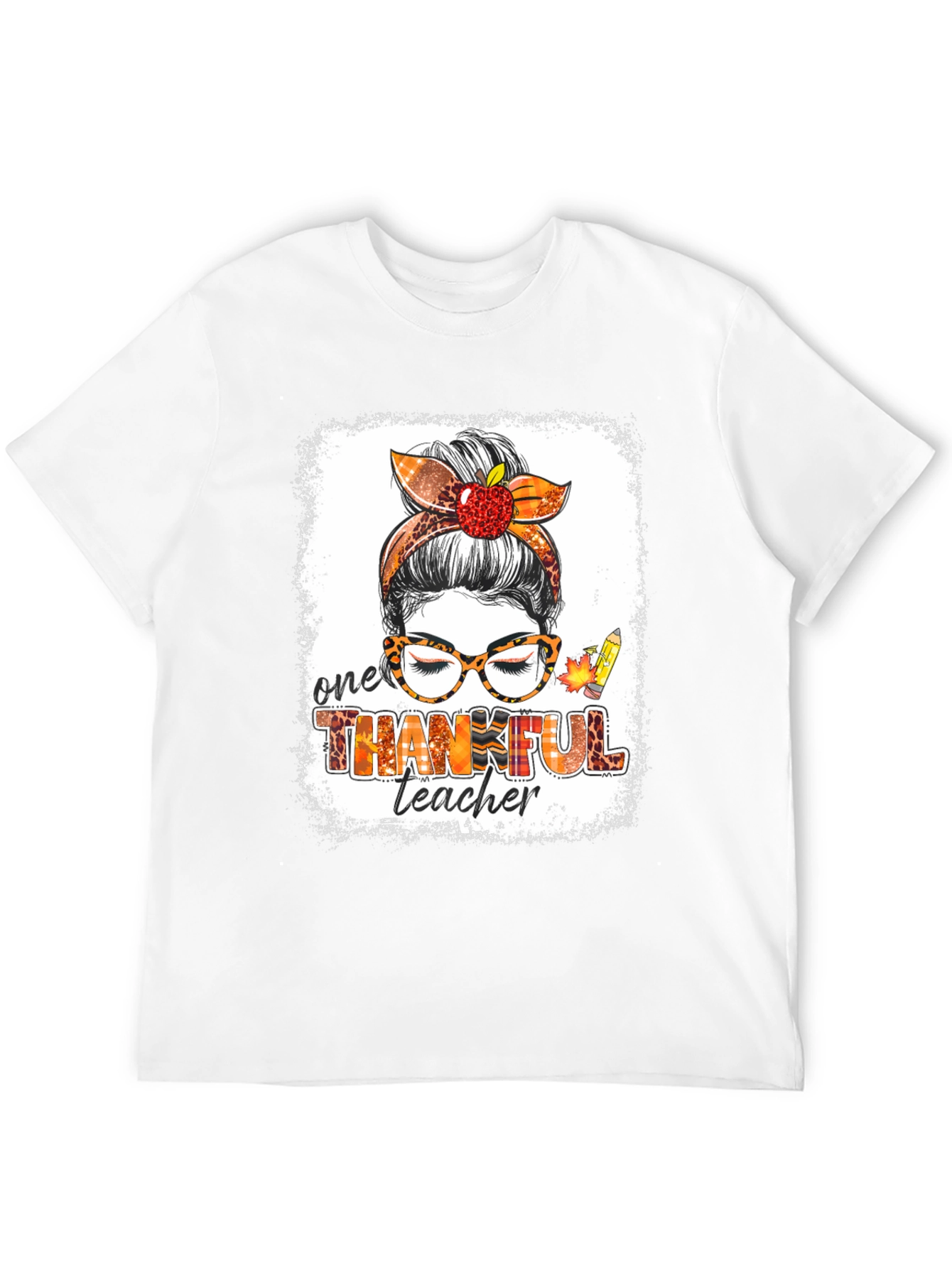 Thankful Teacher Messy Bun T-Shirt