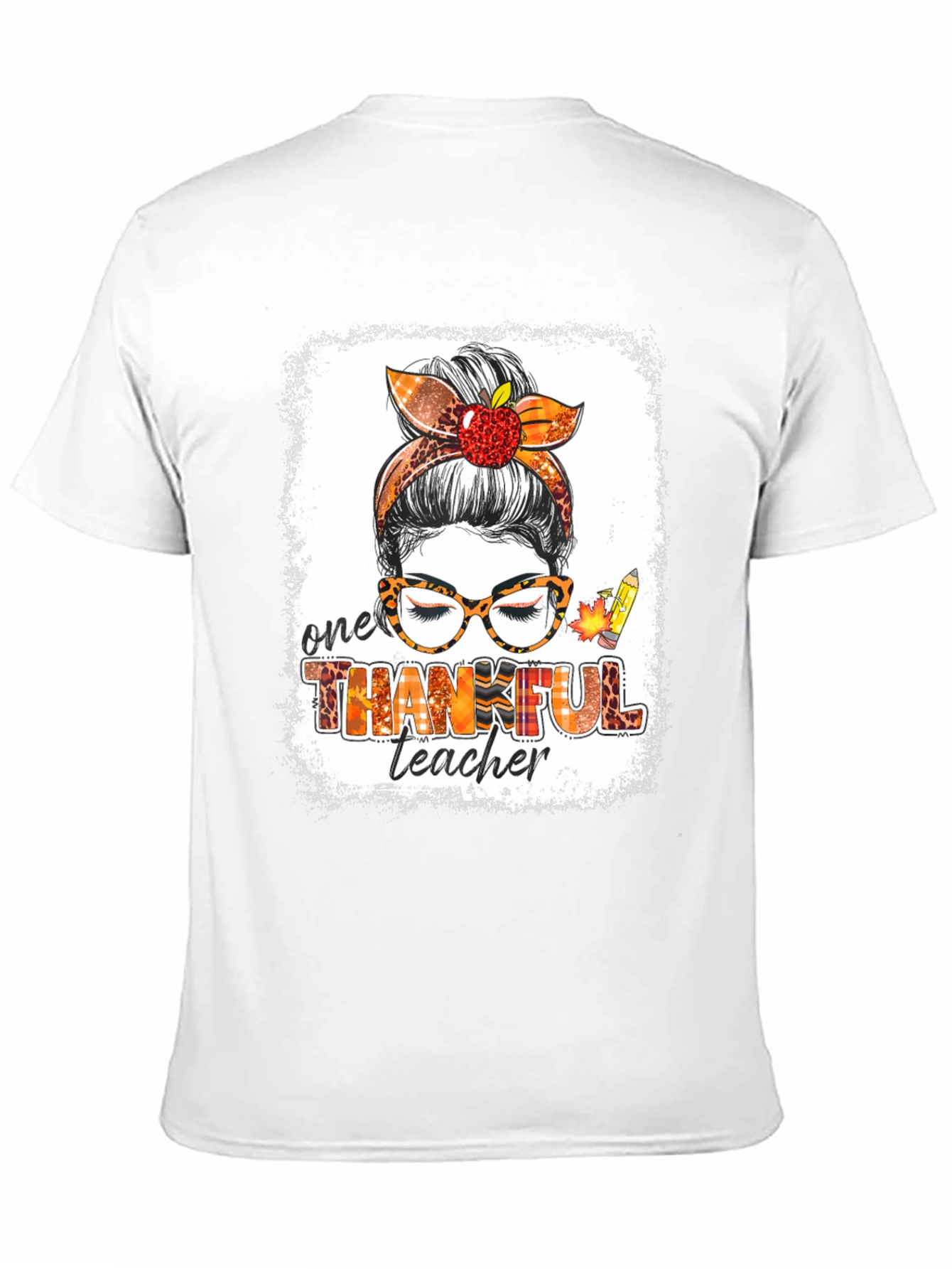 Thankful Teacher Messy Bun T-Shirt