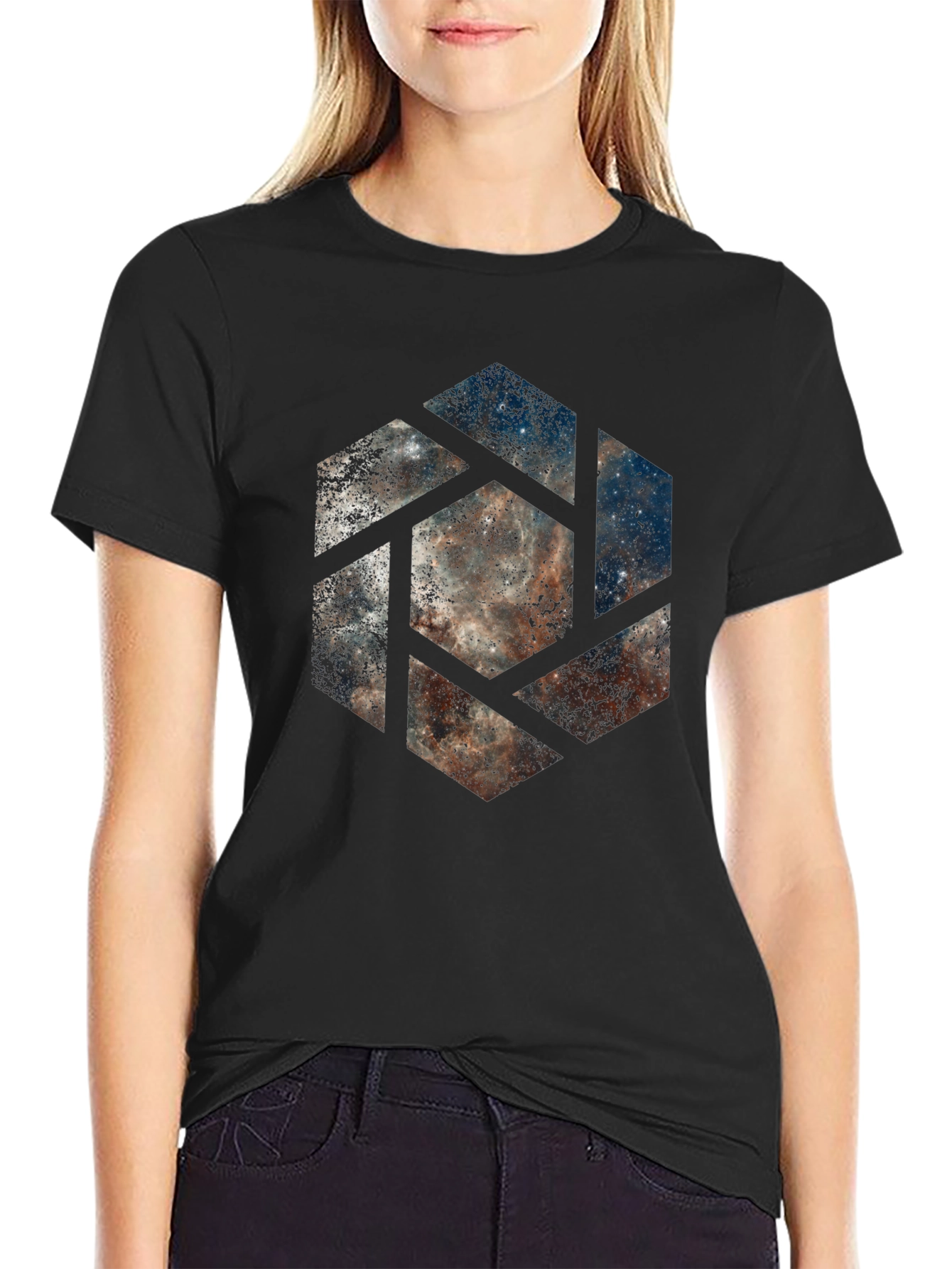 Nebula Hexagon Graphic T-Shirt - Modern Style