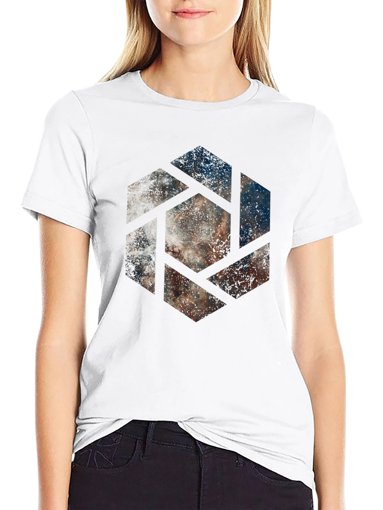 Nebula Hexagon Graphic T-Shirt - Modern Style