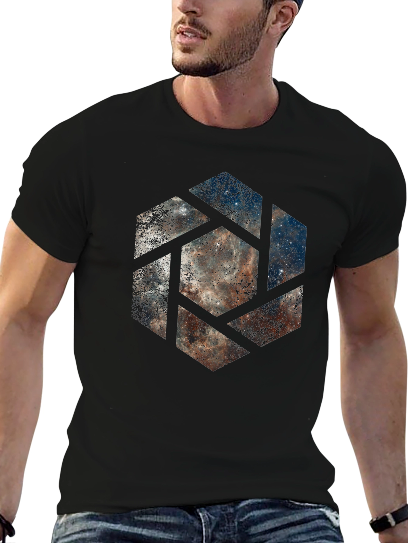 Nebula Hexagon Graphic T-Shirt - Modern Style