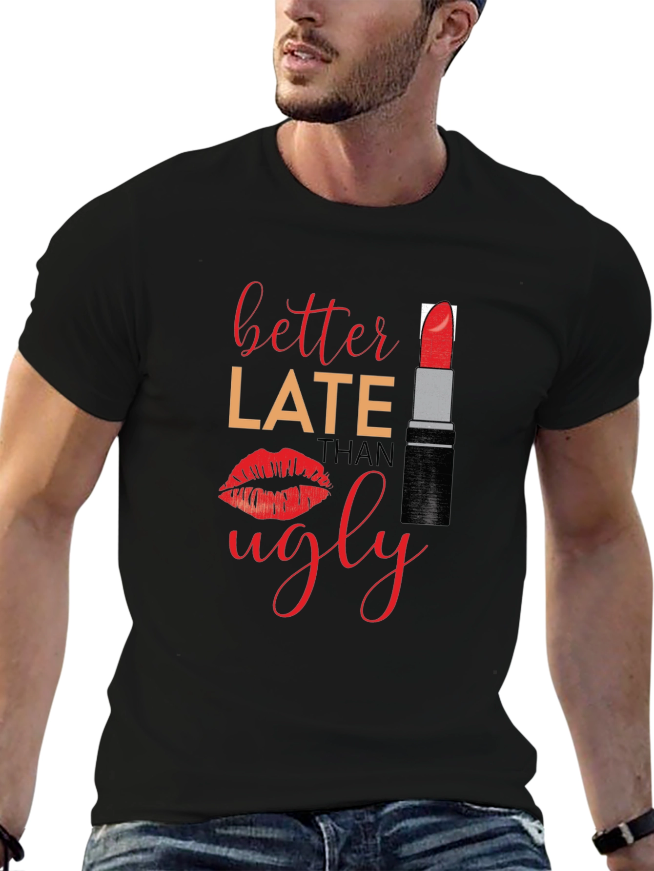 Better Late Than Ugly Graphic Tee - Black