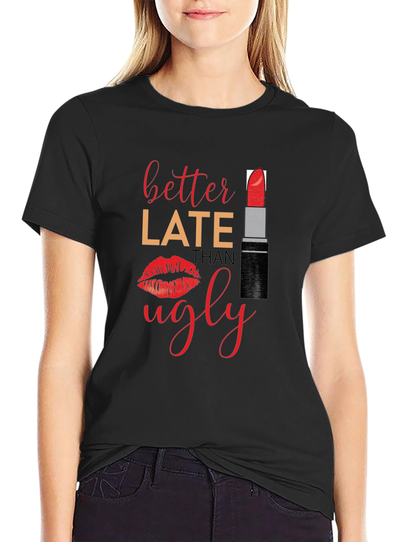 Better Late Than Ugly Graphic Tee - Black