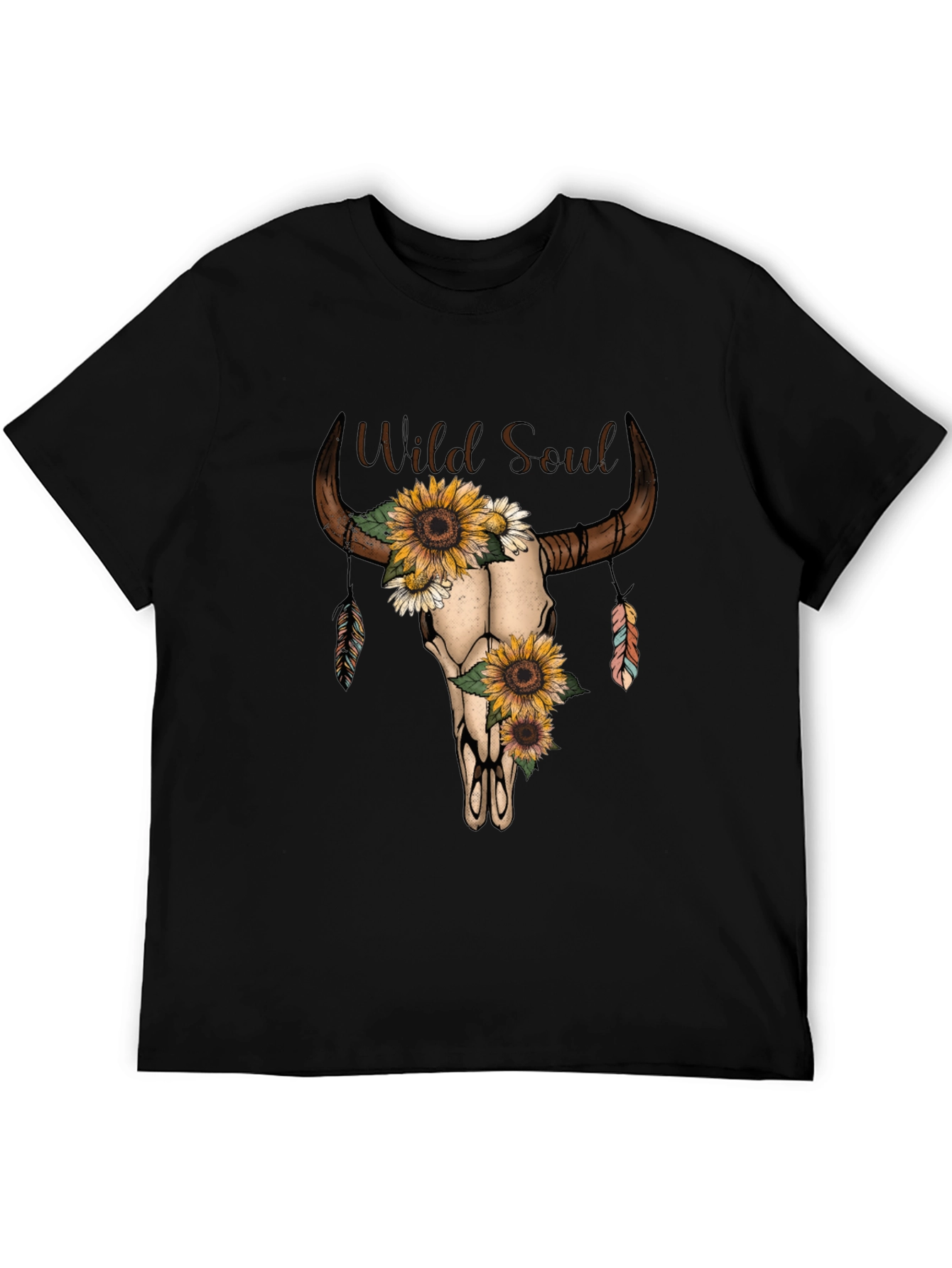 Wild Soul Sunflower Bull Skull Graphic Tee