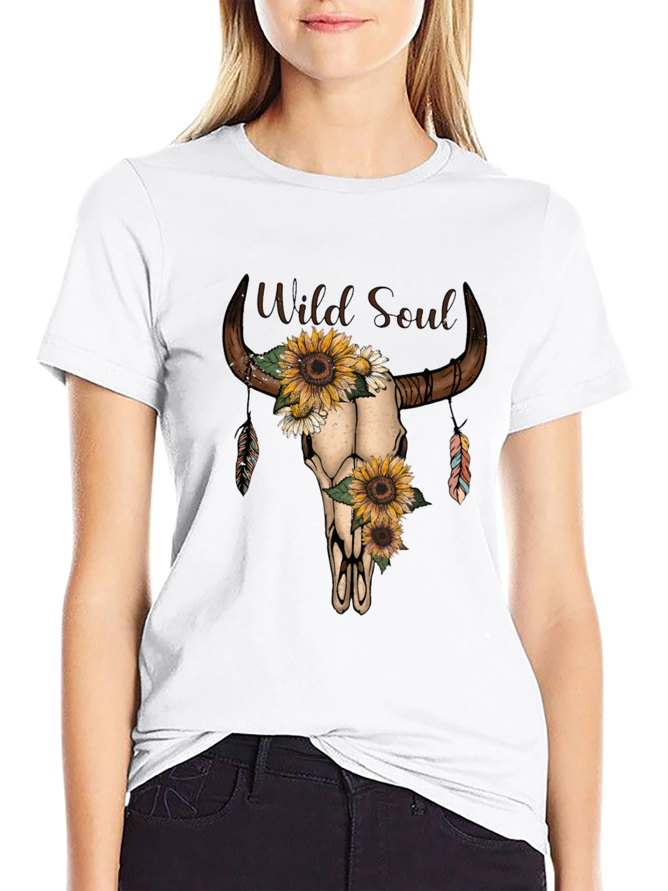 Wild Soul Sunflower Bull Skull Graphic Tee