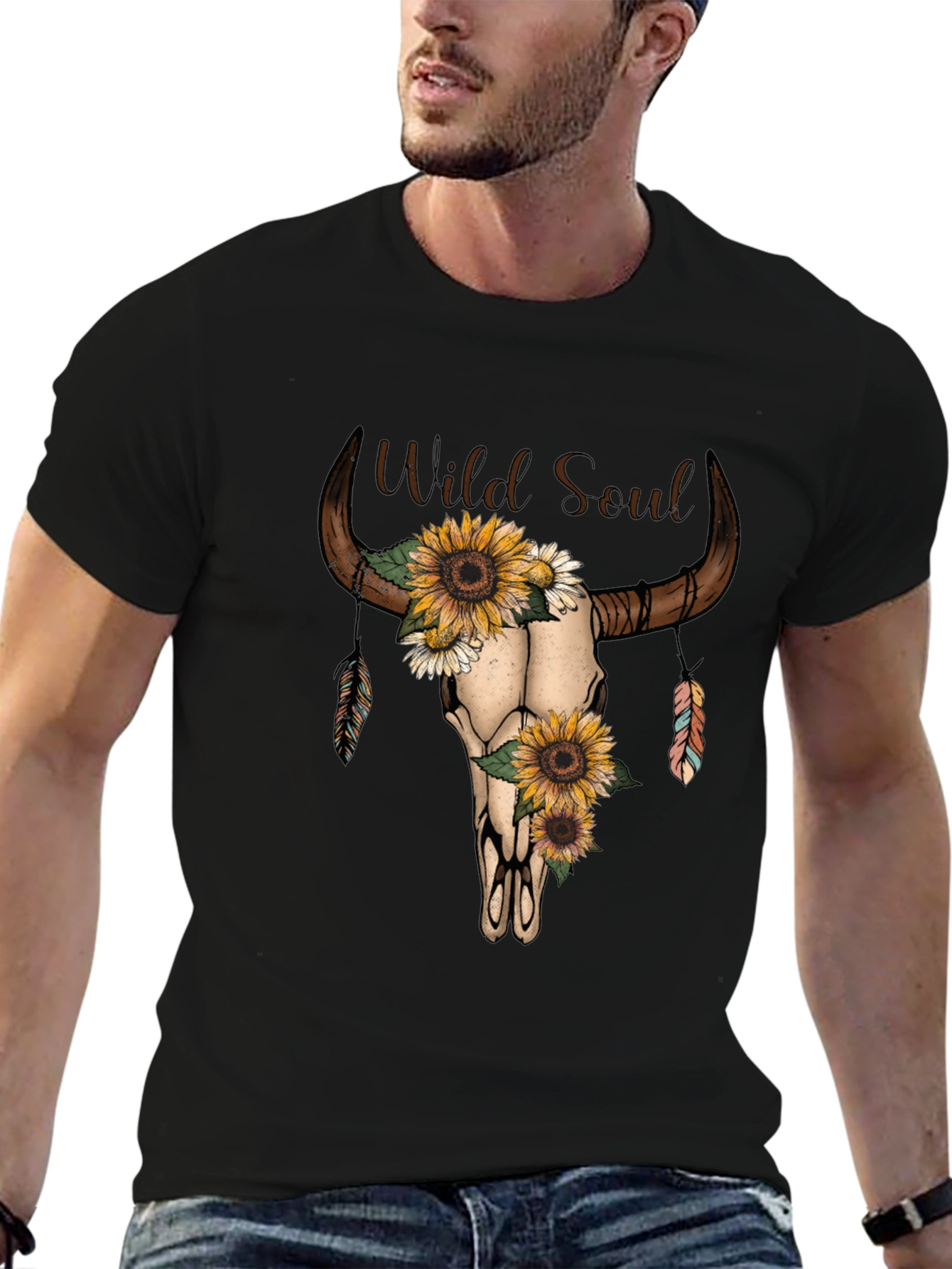 Wild Soul Sunflower Bull Skull Graphic Tee