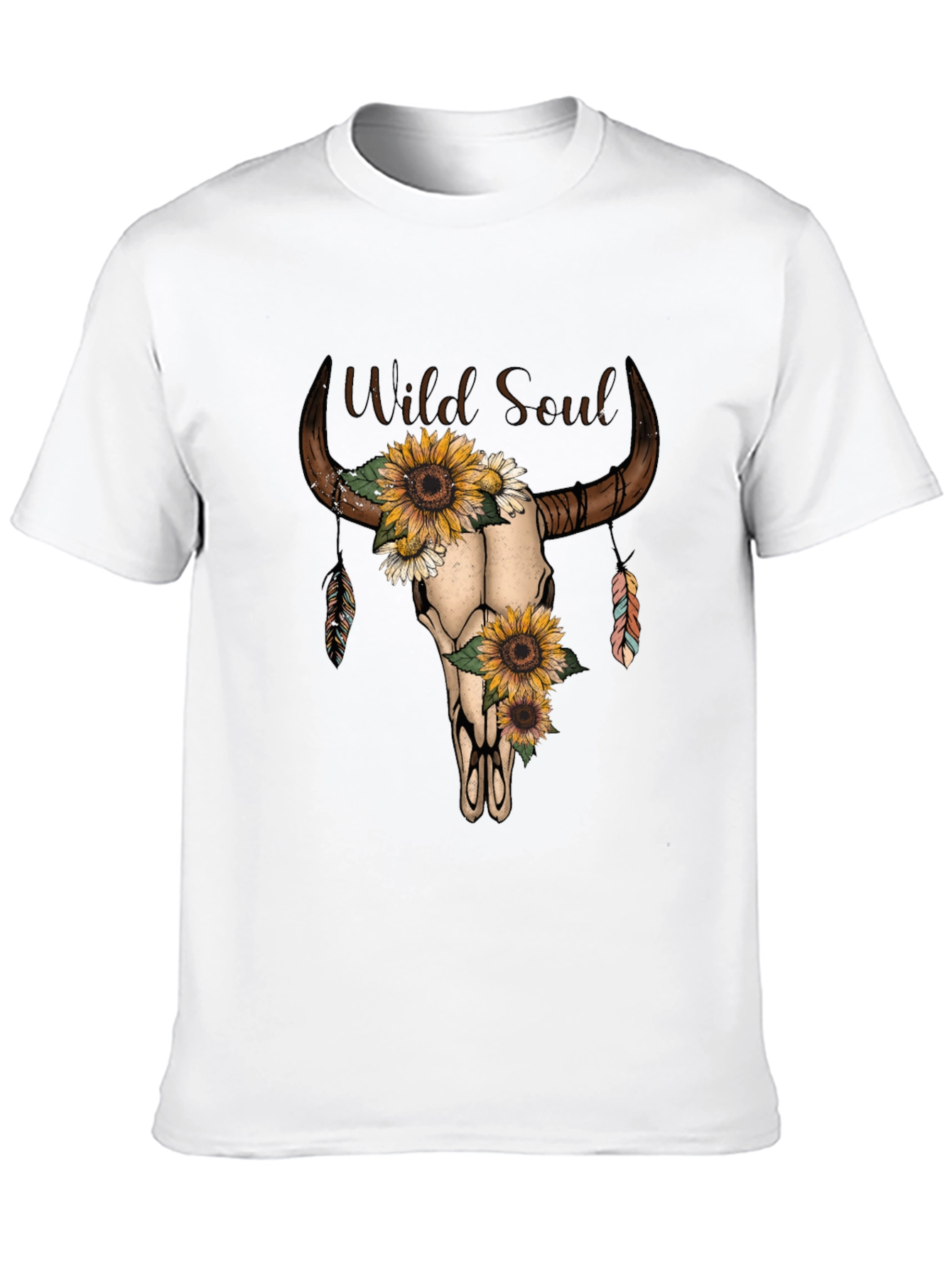 Wild Soul Sunflower Bull Skull Graphic Tee
