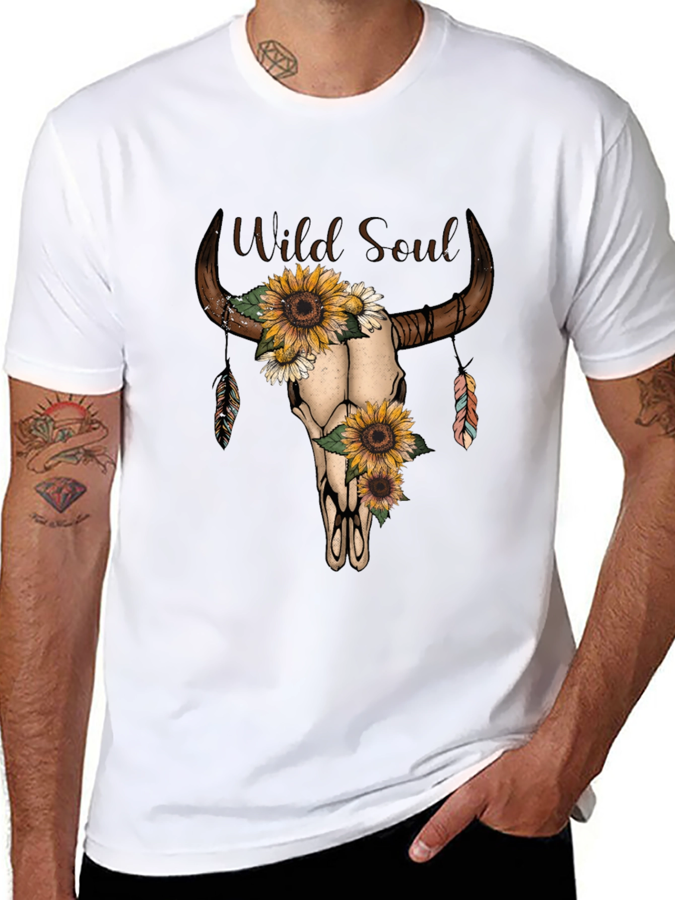 Wild Soul Sunflower Bull Skull Graphic Tee