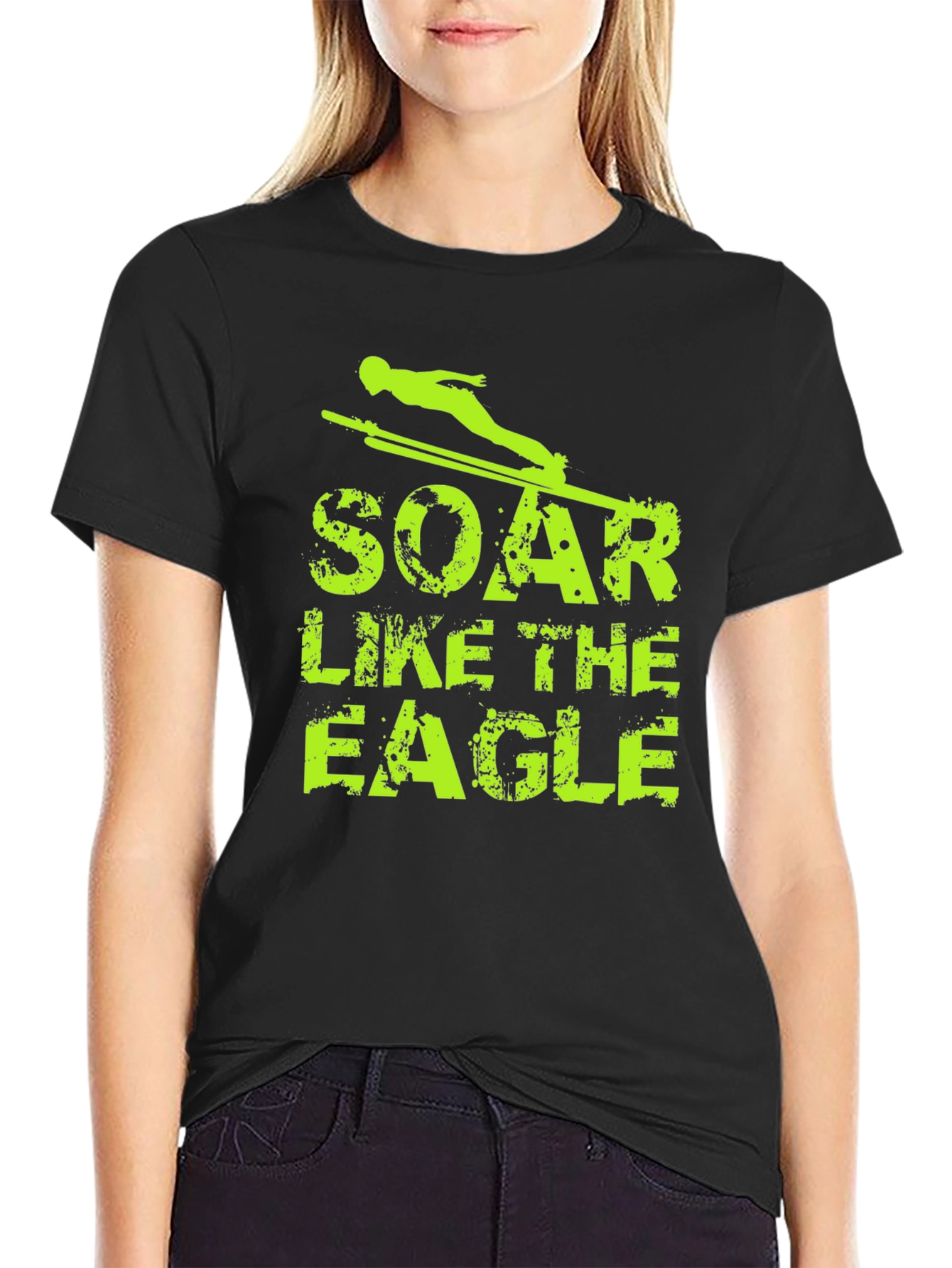 Soar Like The Eagle Black T-Shirt Ski Jumping Design