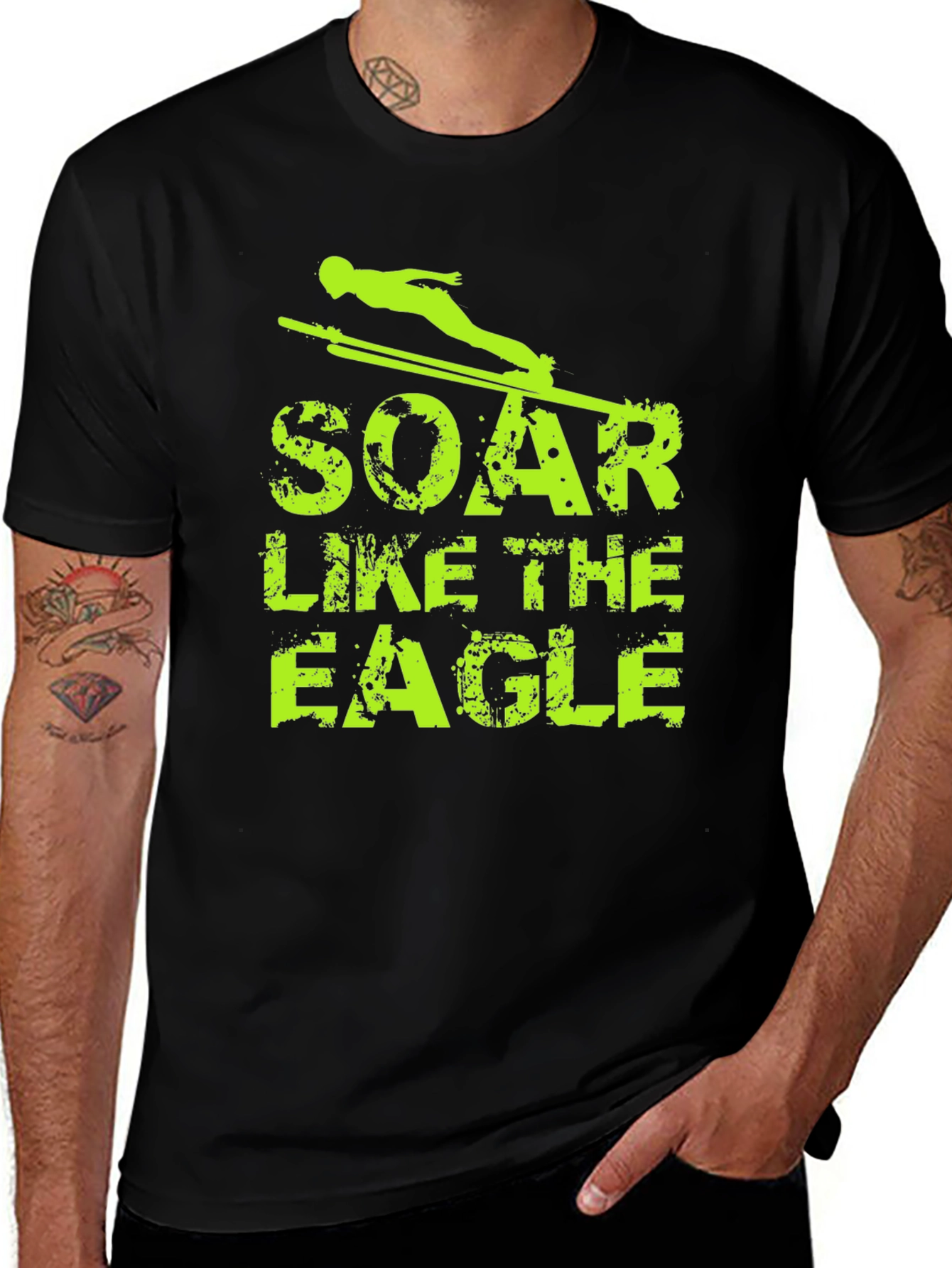 Soar Like The Eagle Black T-Shirt Ski Jumping Design