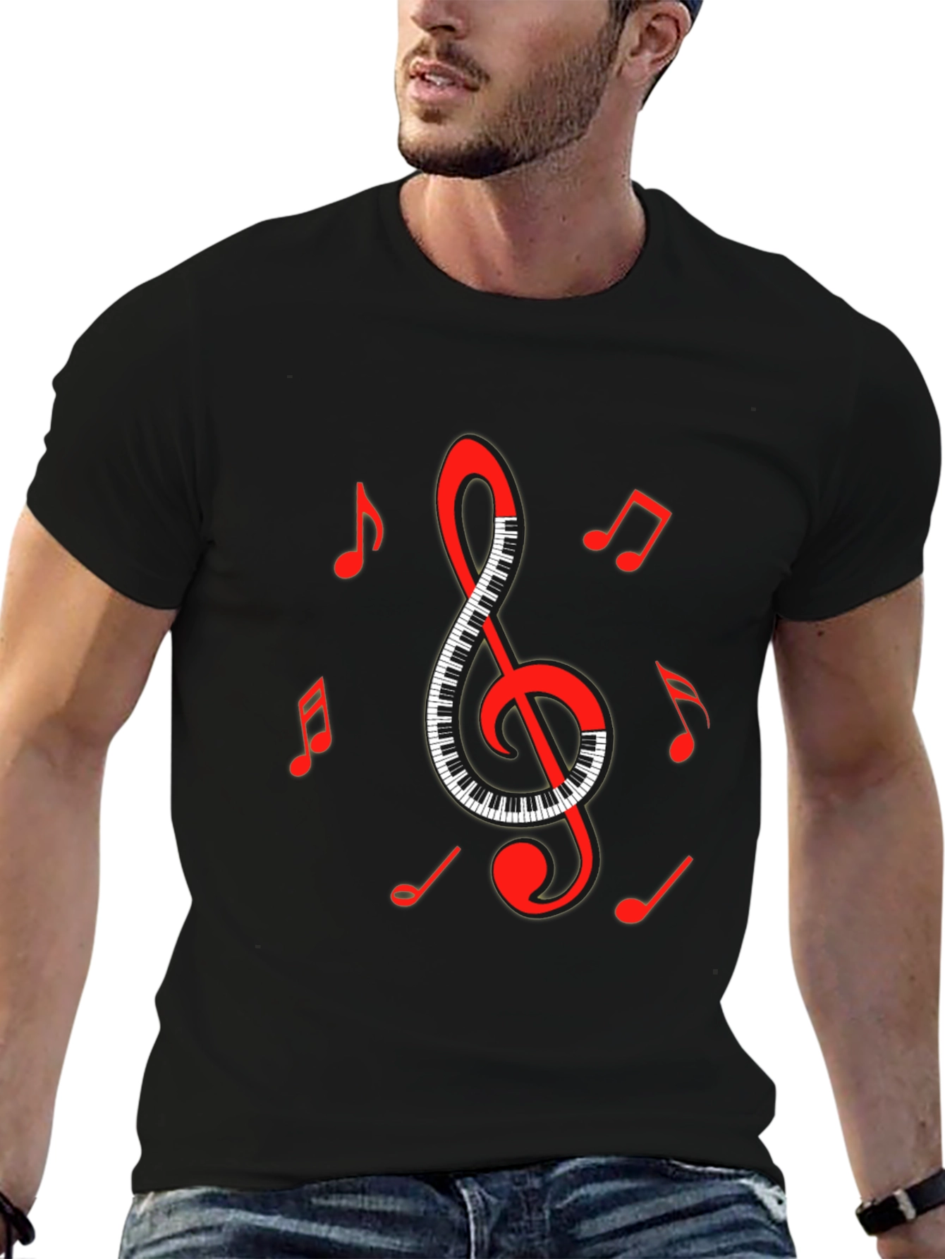 Musical Clef & Piano Keys Graphic T-Shirt