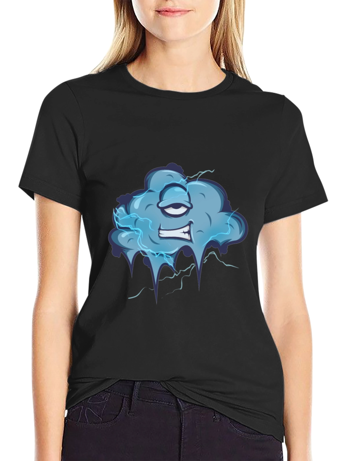 Cartoon Cloud Graphic Tee - Mens Black T-Shirt