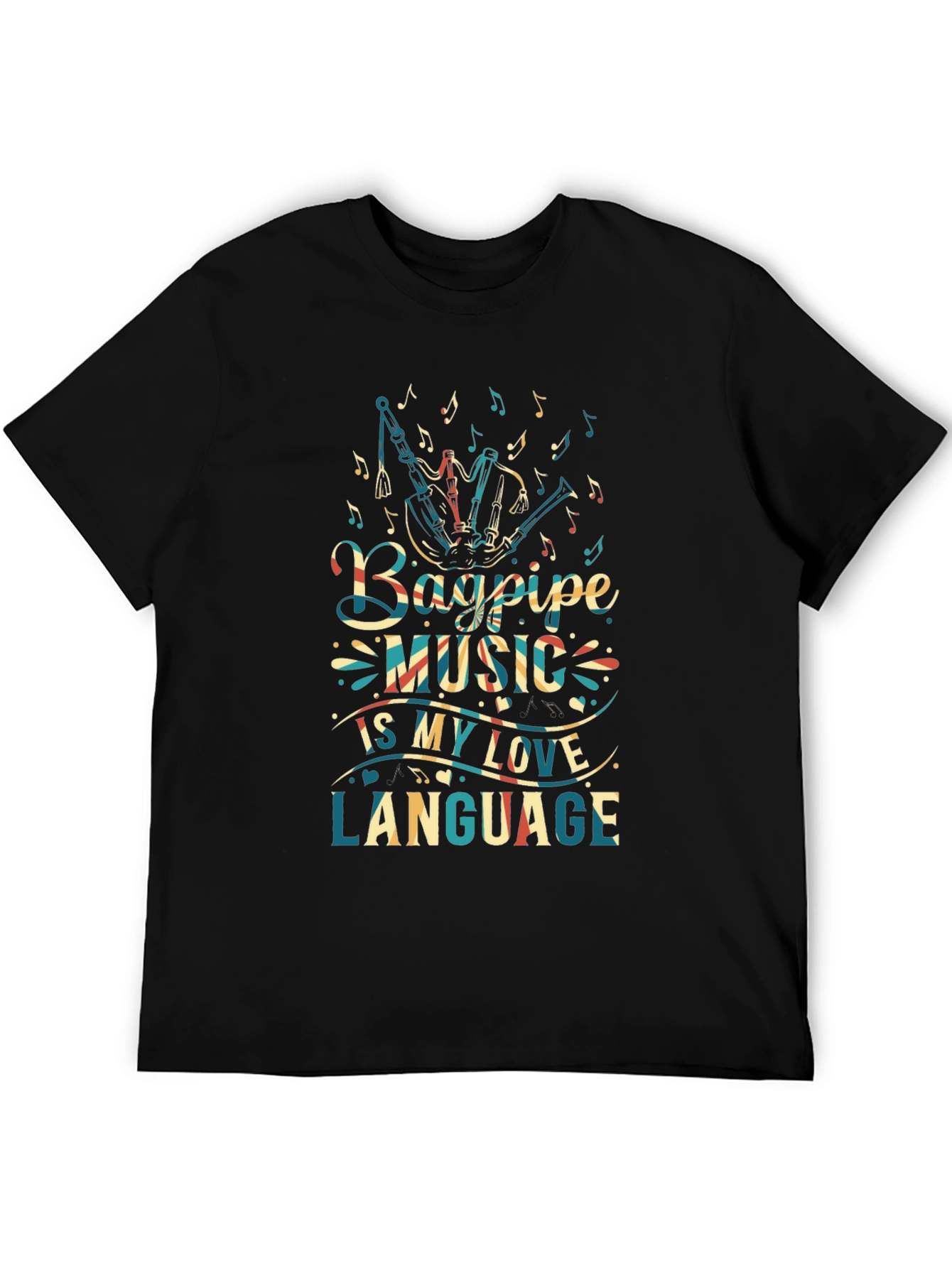 Bagpipe Music Love Language Black T-Shirt