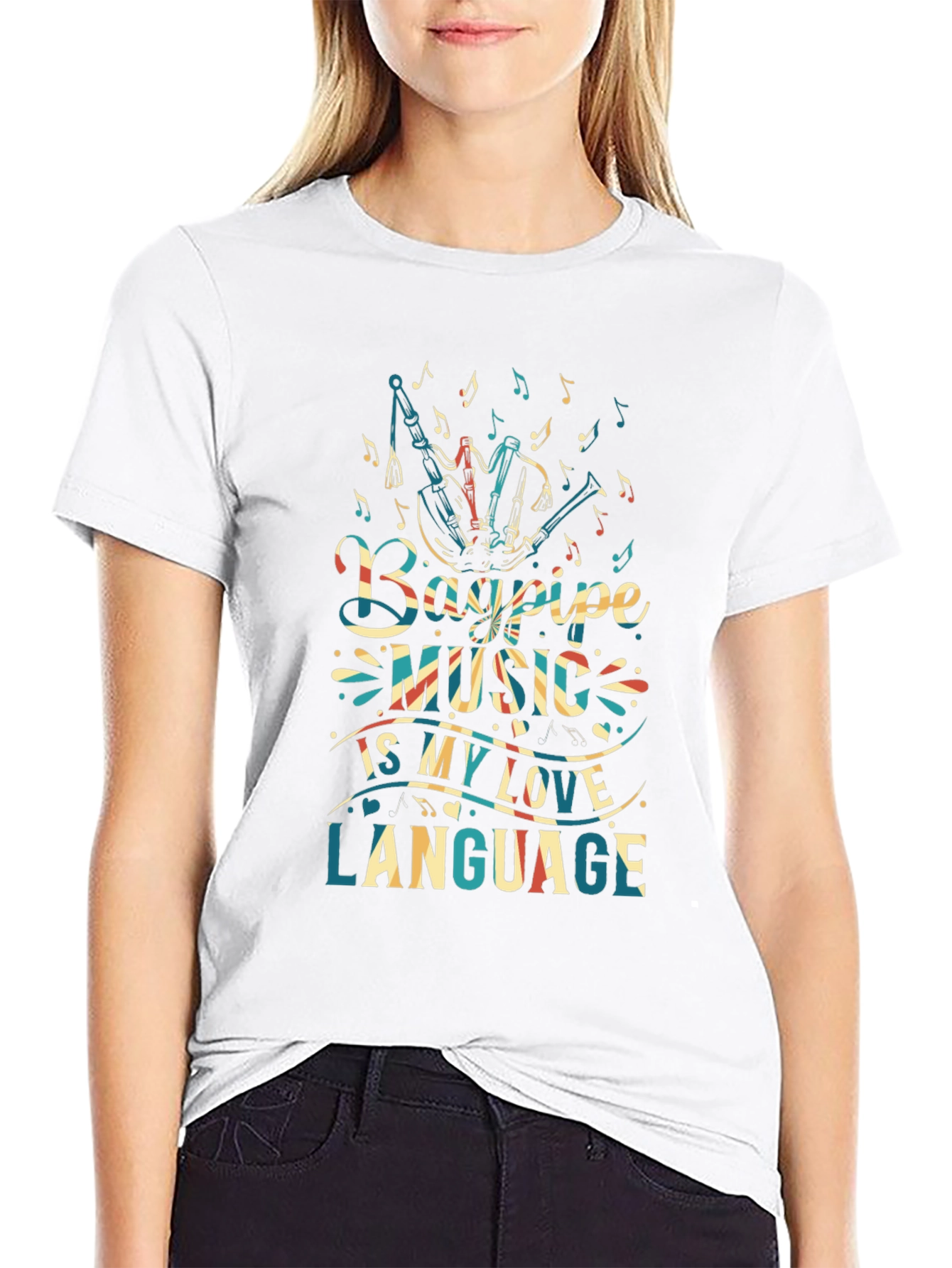 Bagpipe Music Love Language Black T-Shirt